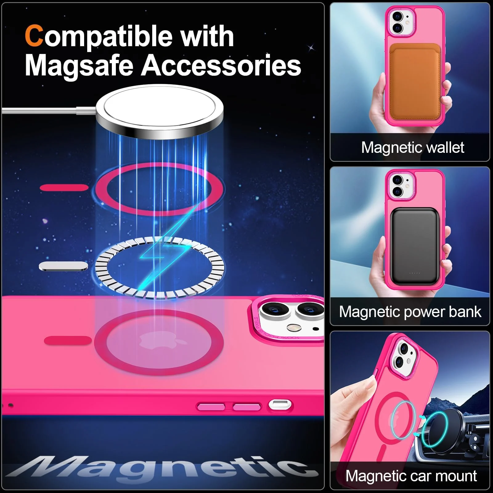 DL3 Mobilak Case for iPhone 11 (6.1 inch) Case Magnetic Translucent Matte Phone Cases [Compatible with MagSafe] Thin Slim Fit Shockproof Hard Protective Cover for Men Girls - Hot Pink