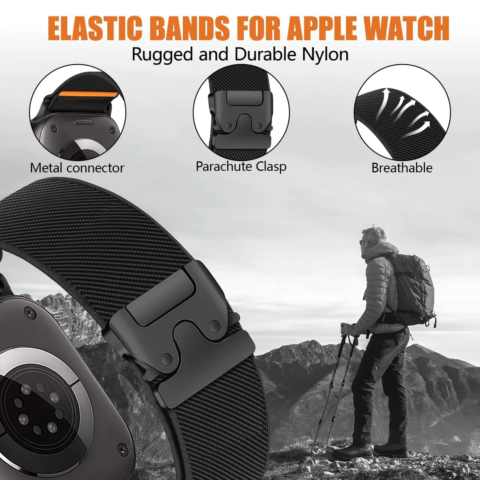 DL3 Mobilak Stretchy Nylon Strap for Apple Watch Ultra 3 2 1 Strap 49mm 46mm 45mm 44mm 42mm iWatch Straps for Men Women, Parachute Clasp Elastic Sport Band for Apple Watch Series 11 10 9 8 7 6 5 4 3 SE/2 - Army Green