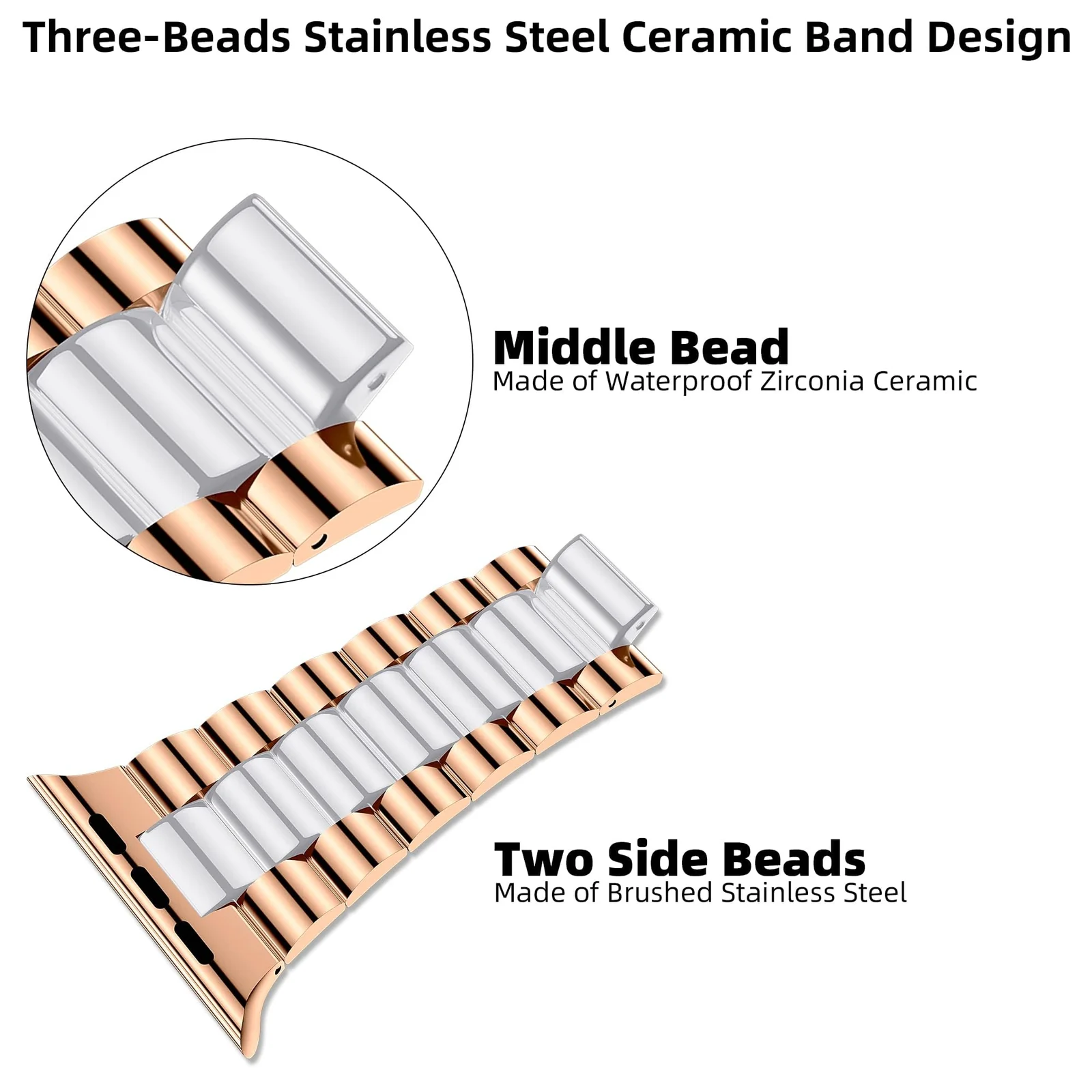 DL3 Mobilak Stainless Steel Band with Case Compatible with Apple Watch Band 45mm Series 9/8/7, Men Woman Business Strap with Protective Bumper Cover for iWatch Series 7/8/9 45mm - Rose Gold White