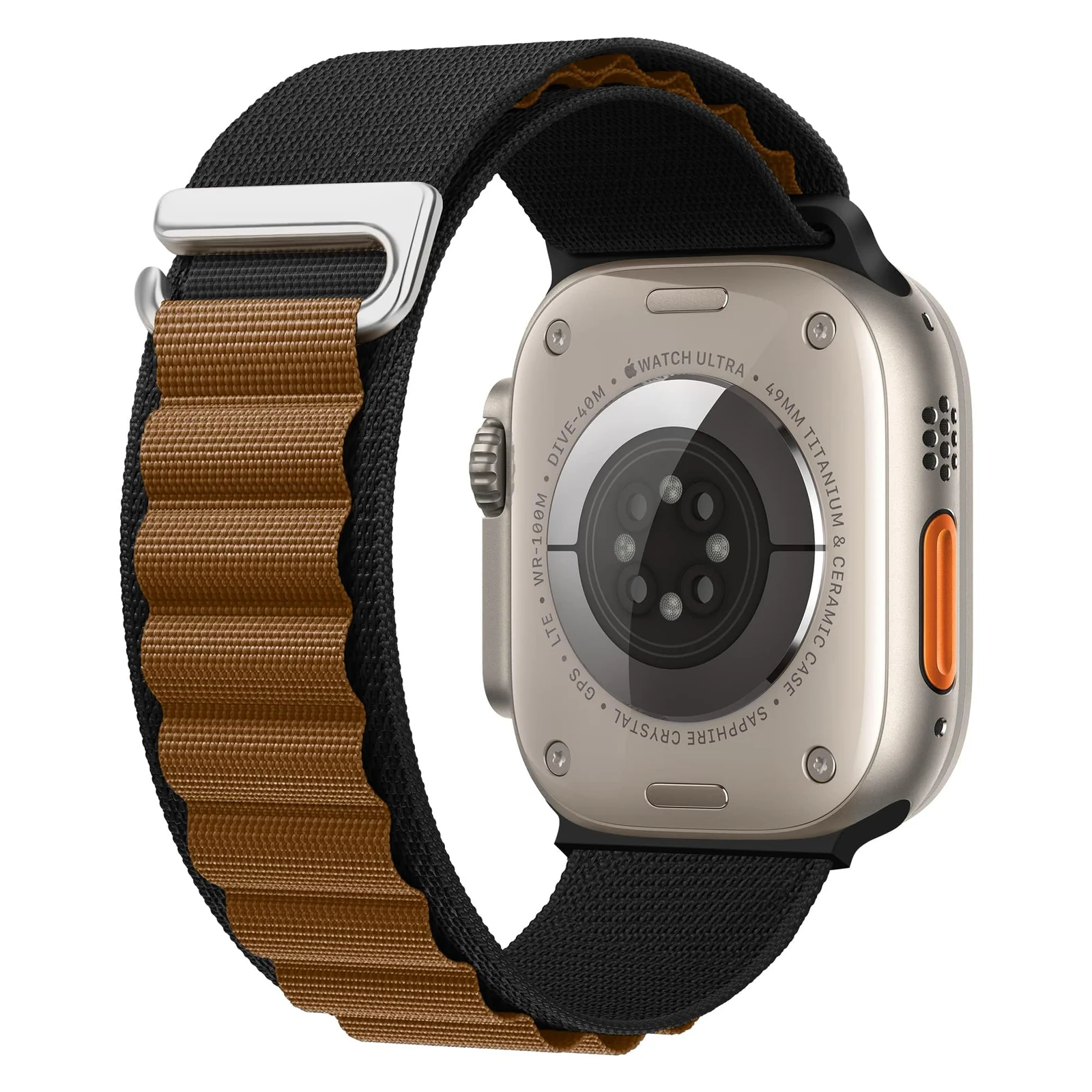 DL3 Mobilak Alpine Loop Nylon Band Compatible with Apple Watch Band 49mm 45mm 44mm 42mm, Adjustable with Metal C-Hook Strap for iWatch Ultra 2 Ultra Series 9/8/7/6/5/4/3/2/1/SE2/SE - Black Brown