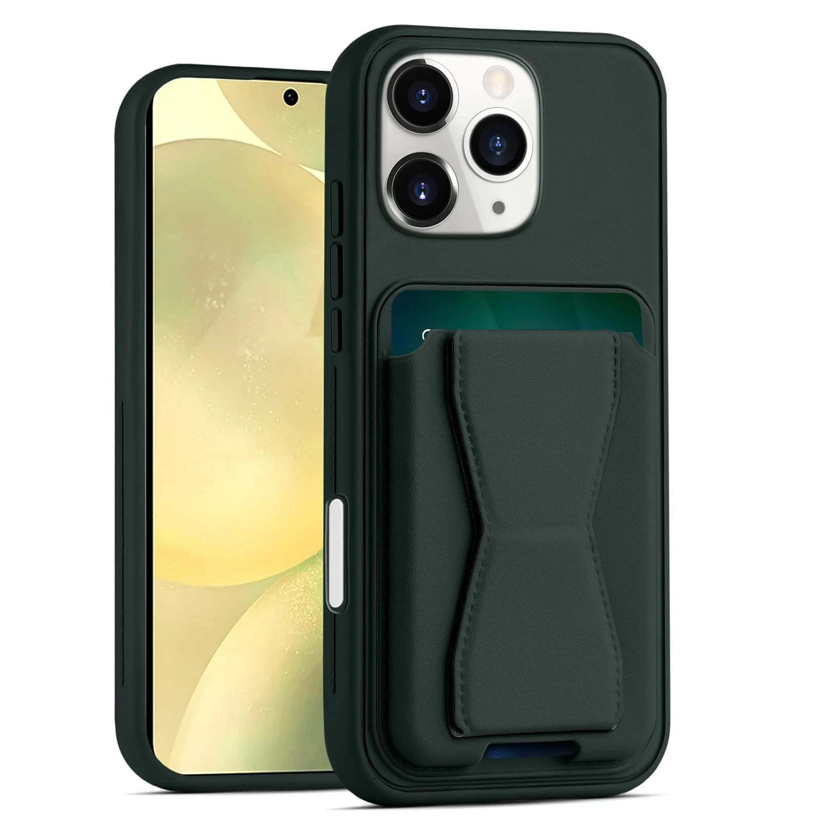 DL3 Mobilak Leather Wallet Case for iPhone 16 Pro Max 6.9-inch, Camera protection, Shock-absorbing protection, Built-in kickstand - Dark Green