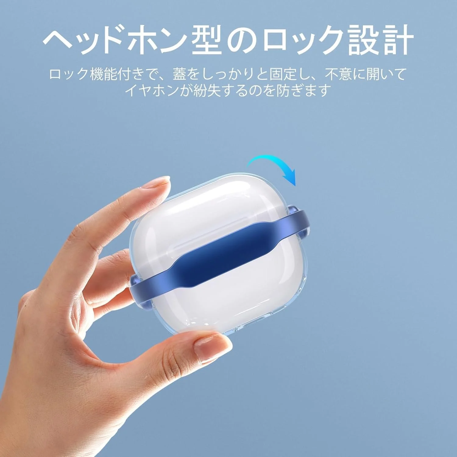 DL3 Mobilak Case for Apple AirPods 4 [With Closure Lid] [Front LED Visible] [With Wrist Strap] Skin Case Compatible with AirPods 4(2024) - Clear Blue