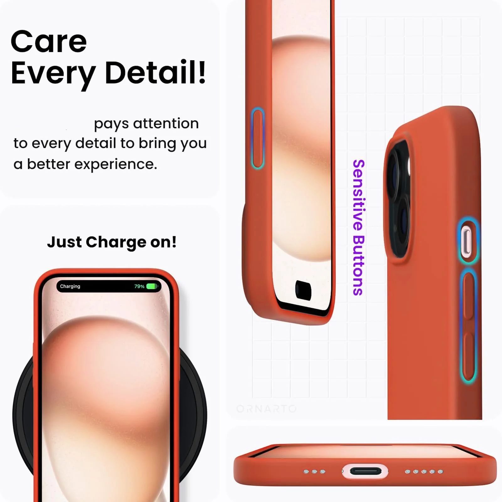 "DL3 Mobilak Liquid Silicone Protective Case for 𝐢𝐏𝐡𝐨𝐧𝐞 𝟏𝟓 𝐏𝐥𝐮𝐬, 𝐢𝐏𝐡𝐨𝐧𝐞 𝟏𝟒 𝐏𝐥𝐮𝐬 "" with Camera Protection and Microfiber Lining - Orange"
