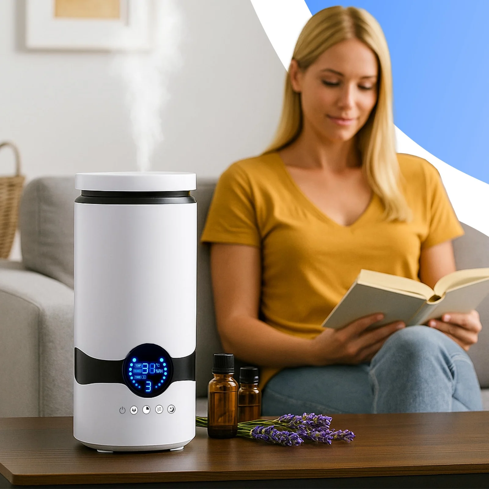 Mobigon Ultrasonic Humidifier Against Dry Heating Air 4L, Room Humidifiers with Remote Control for Bedroom, Children's Room and Plants, Air Humidifier, Ultra Quiet Aroma Diffuser - White