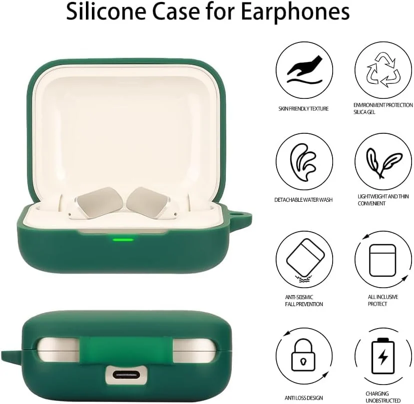 MOBIGON Soft Silicone Earbuds Case with Carabiner for Realme Buds Air 7 Pro / Air 7, Green