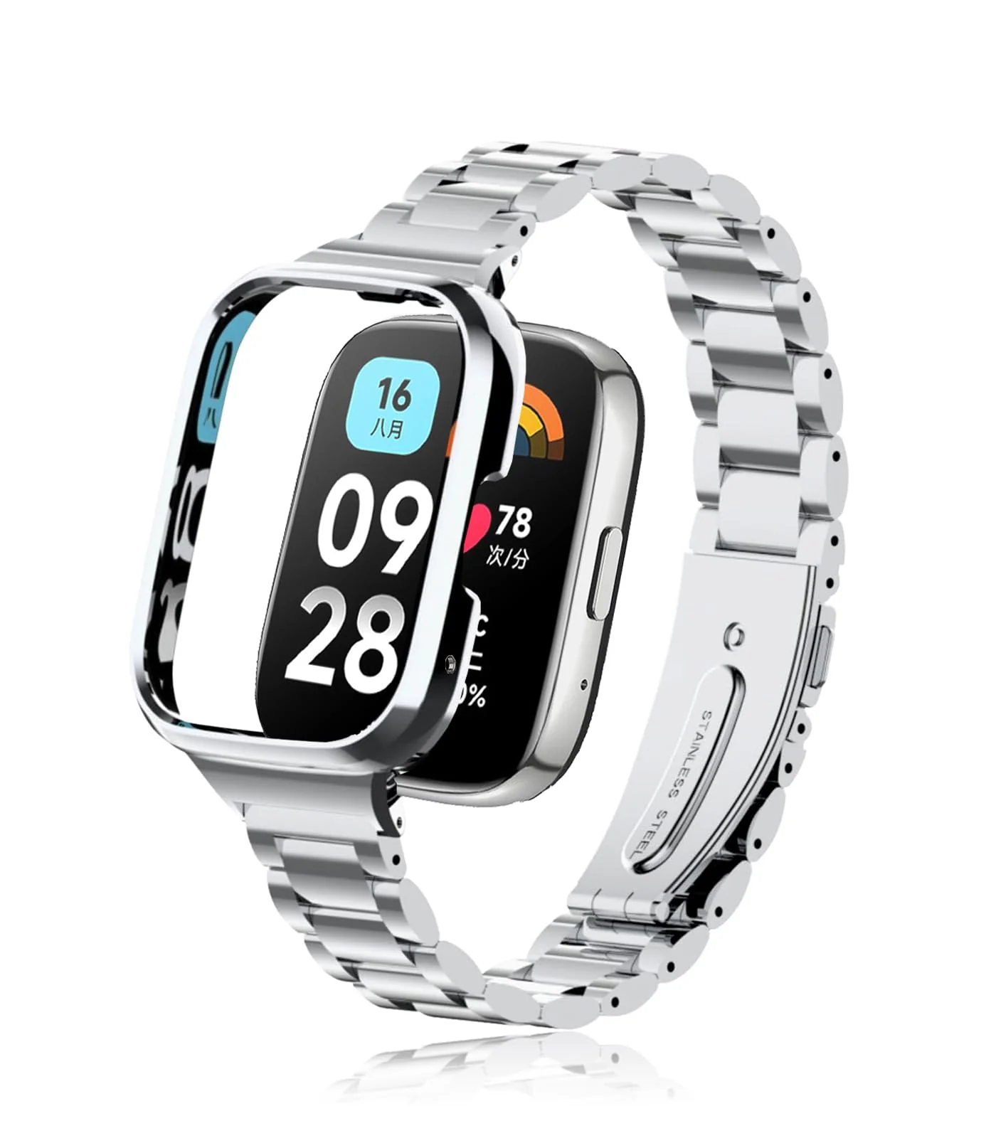 DL3 Mobilak Bracelet Compatible with Xiaomi Redmi Watch 3 Lite/Redmi Watch 3 Active, Stainless Steel Metal Replacement Watch Band With Frame Metal Women Men Replacement Strap