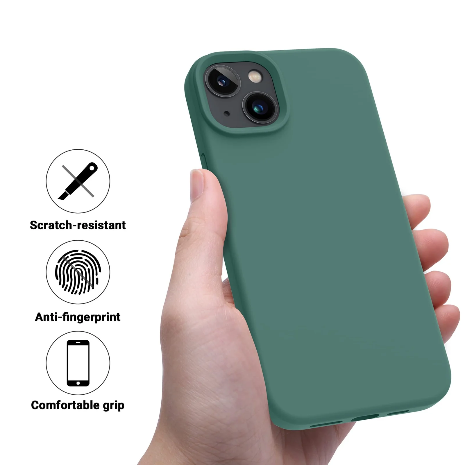 DL3 Mobilak Liquid Silicone Protective Case with Soft Microfiber Lining for iPhone 14 (6.1 Inch) - Pine Green