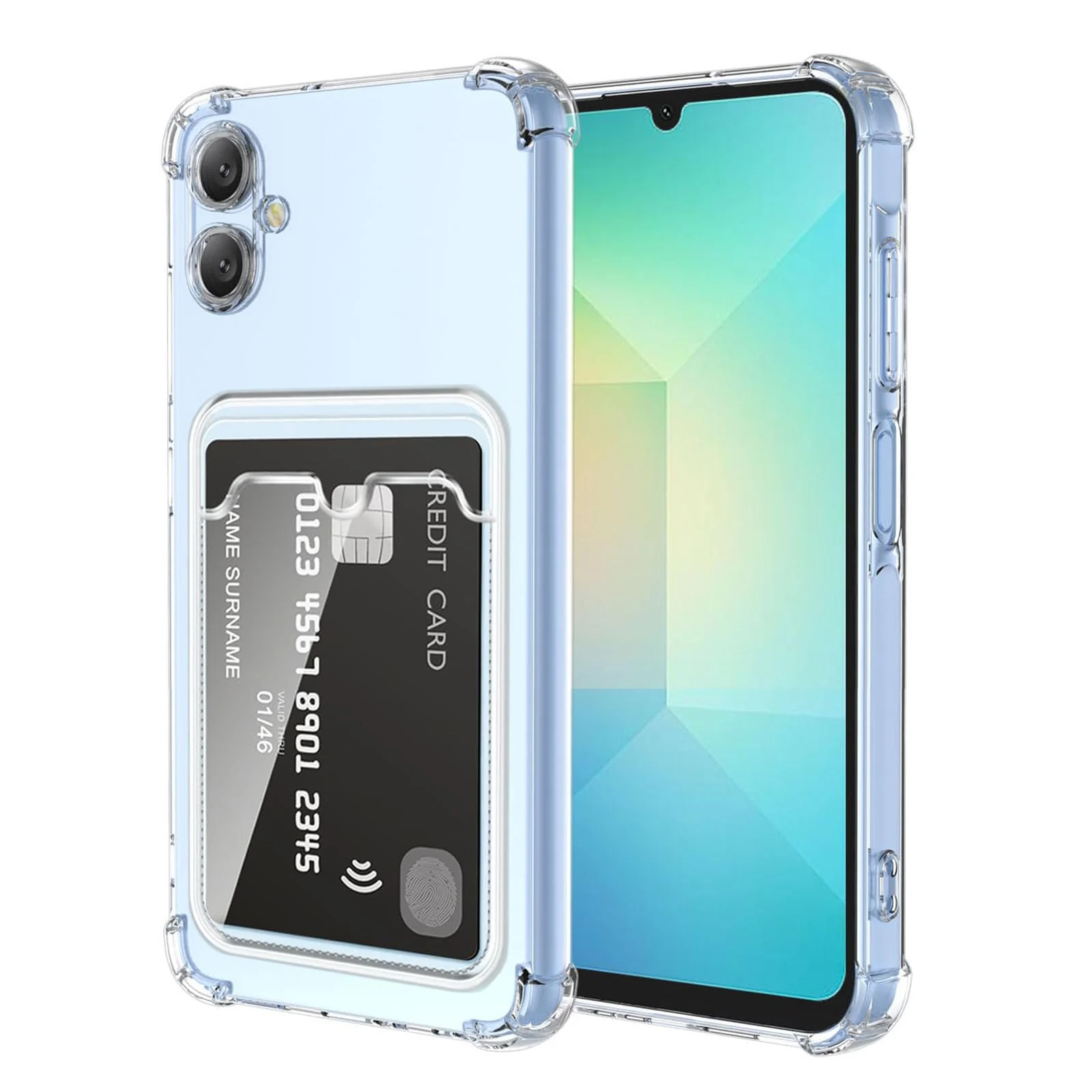 DL3 Mobilak Samsung Galaxy A06 Case Clear Card Holder Back Wallet Crystal Transparent Soft TPU Shockproof Bumper Corner Drop Protection Phone Case Cover With Camera Lens Protection - Transparent