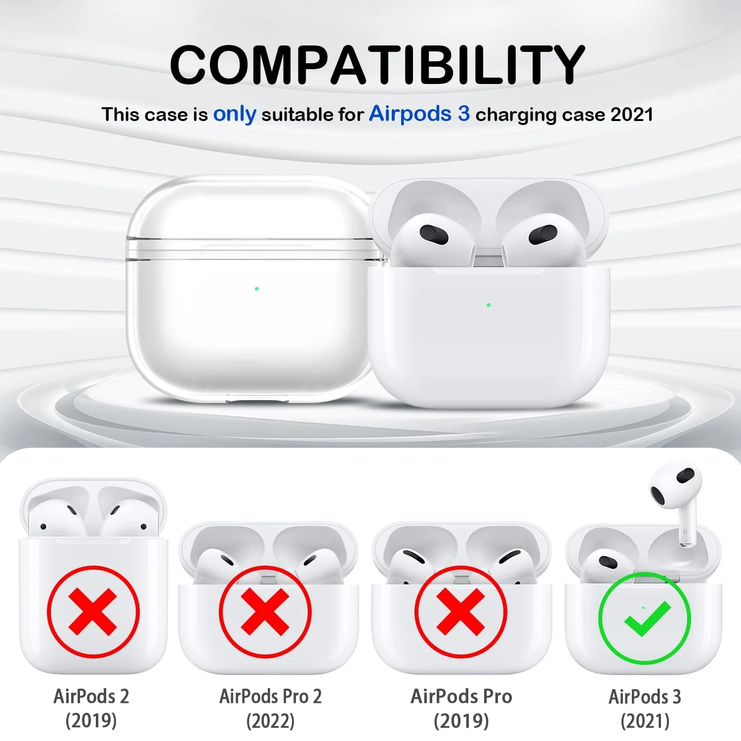 DL3 Mobilak AirPods 3 Case Soft TPU Protective Cover [Front LED Visible][Anti-Yellowing], TPC Protective Case With Lanyard, Case Compatible with Airpod 3rd Generation 2021, Wireless Charging - Clear