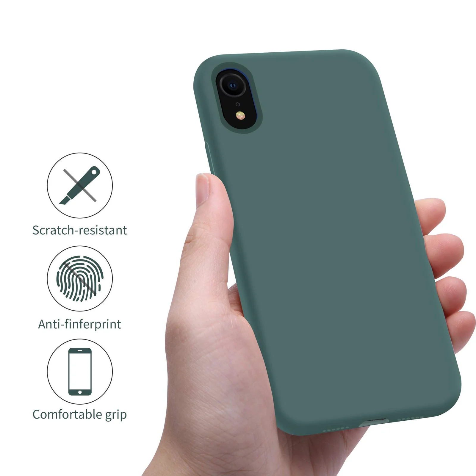 DL3 Mobilak Liquid Silicone Protective Case with Soft Microfiber Lining for iPhone XR - Pine Green