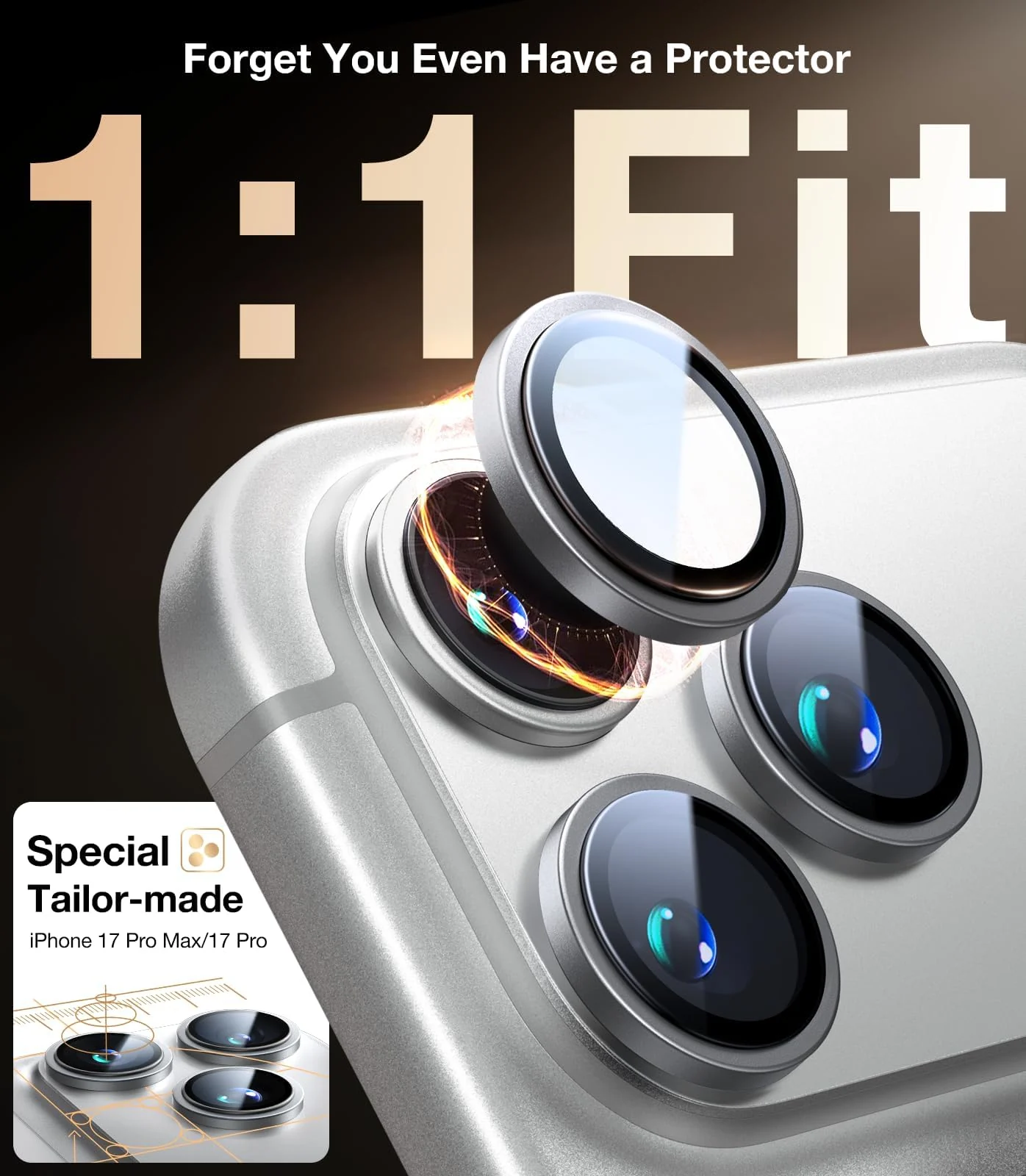 DL3 Mobilak Camera Lens Protector For iPhone 17 Pro/iPhone 17 Pro Max, [Keep Original Shooting] Tempered Glass Screen Protector Metal Individual Camera Cover, Case Friendly - Grey