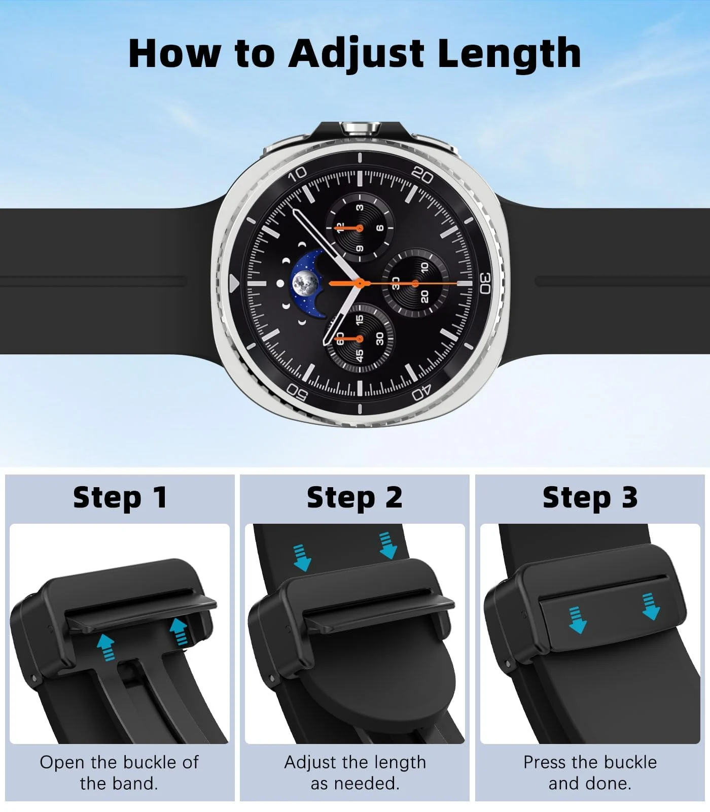 DL3 Mobilak Silicone Strap for Samsung Galaxy Watch 8 40mm/44mm, Men's and Women's Adjustable Sports Silicone Magnetic Buckle Bands for Samsung Galaxy Watch 8 Classic 46mm 2025 - Black