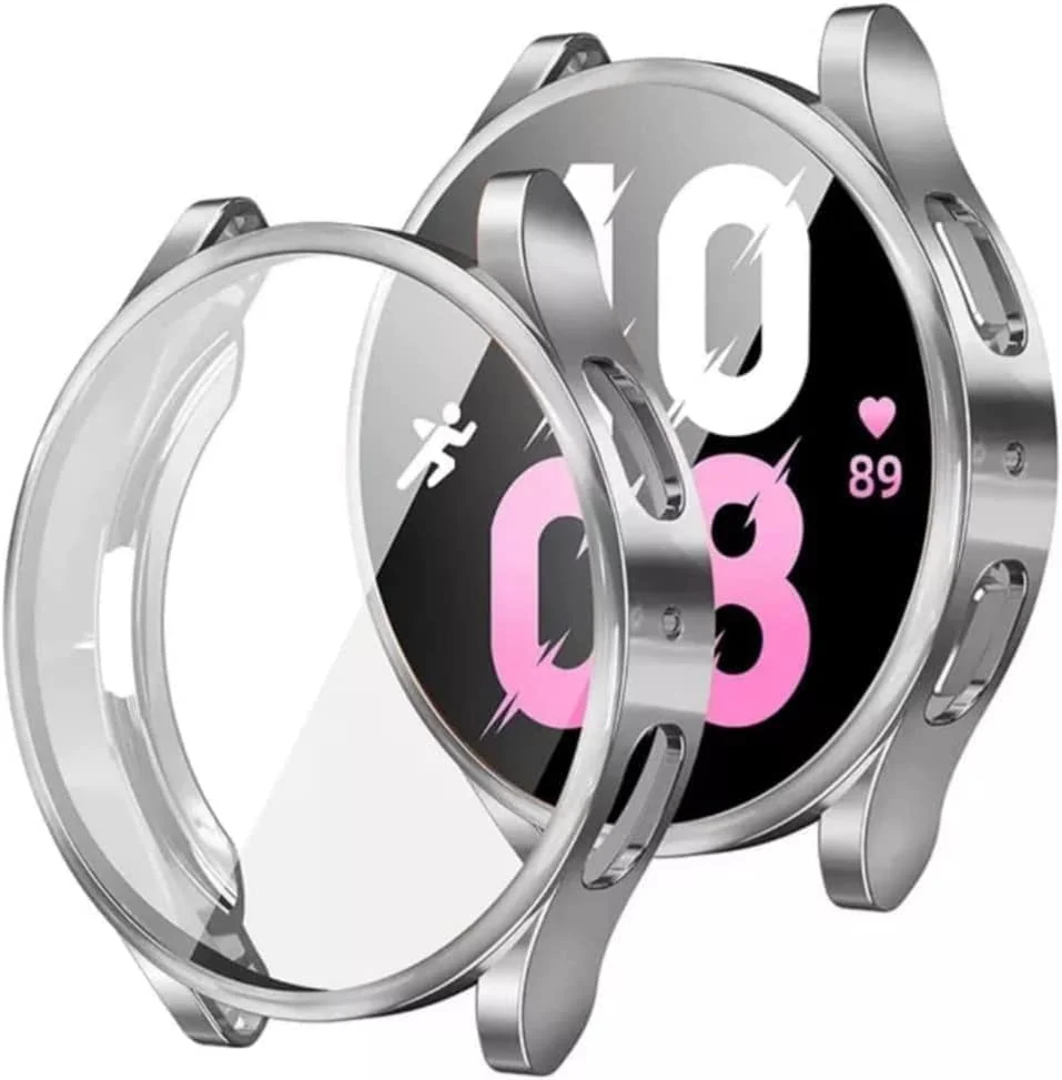DL3 Mobilak Case Compatible with Samsung Galaxy Watch 4 40mm 2021 & Watch 5 40mm 2022 Case All-Around Screen Protector Watch Soft TPU Shockproof Cover Slim Guard Thin Bumper Shell Protector - Silver