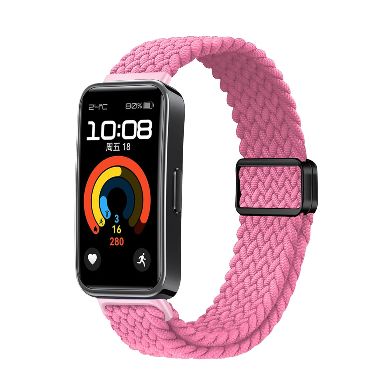 DL3 Mobilak Braided Strap for Huawei Band 9/Huawei Band 8 for Men Women, Adjustable Nylon Sport Elastic Loop Band with Magnetic Clasp for Huawei Band 9/Huawei Band 8 Smartband - Pink