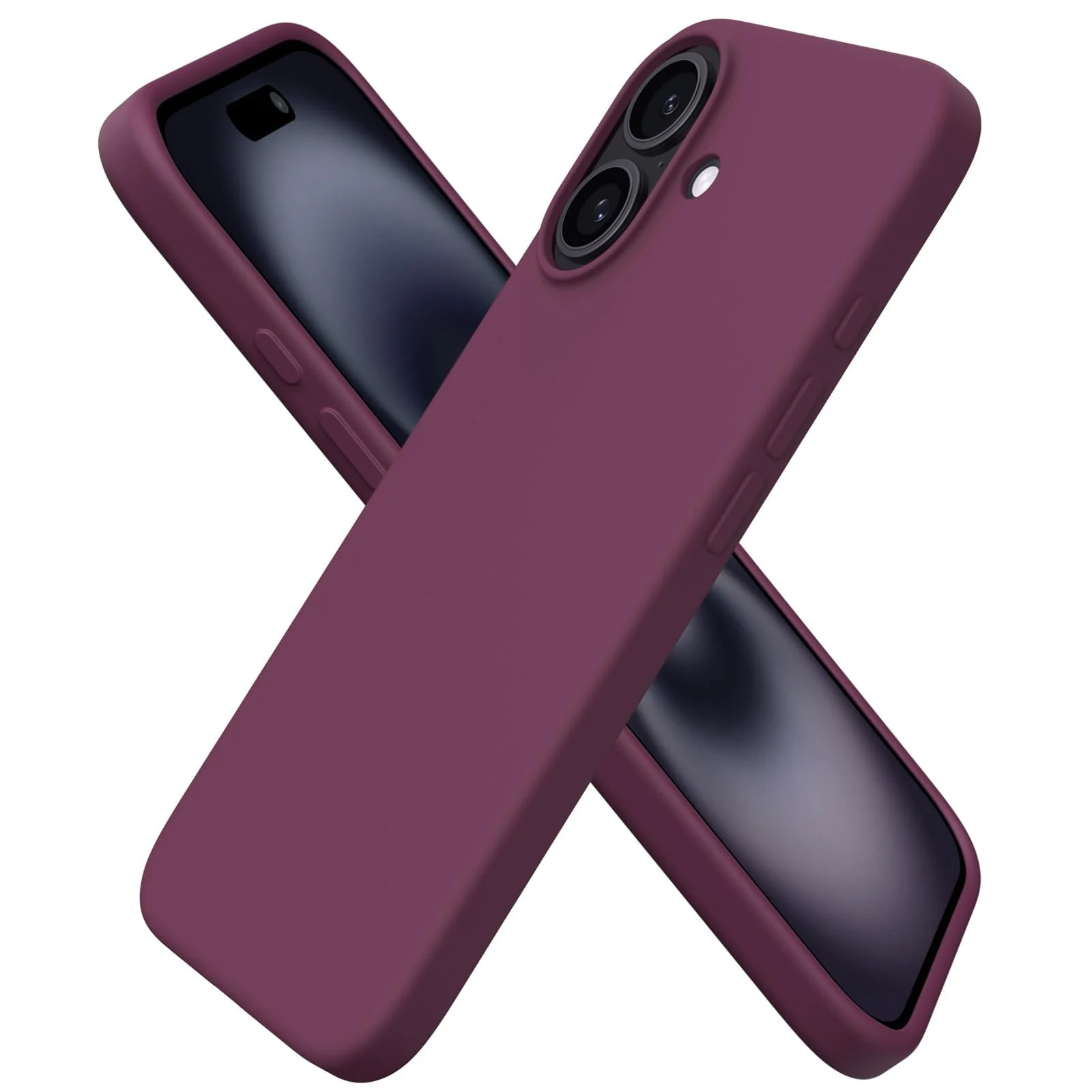 DL3 Mobilak Liquid Silicone Protective Case with Soft Microfiber Lining for iPhone 16 - Wine Red