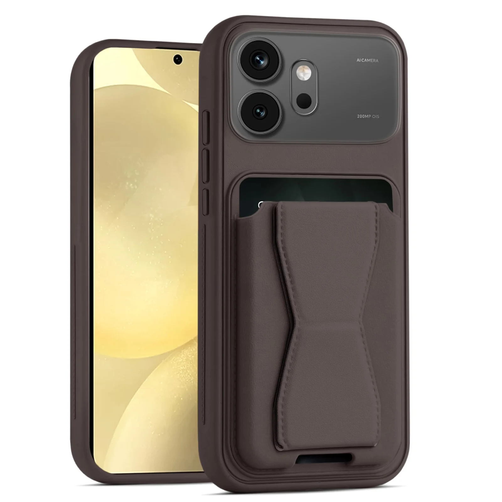 Dl3 Mobilak Leather Wallet Case Compatible with Honor 600 5G, Leather Back Cover With TPU Frame, Shockproof Protective Phone Case with Card Holder Stand - Brown