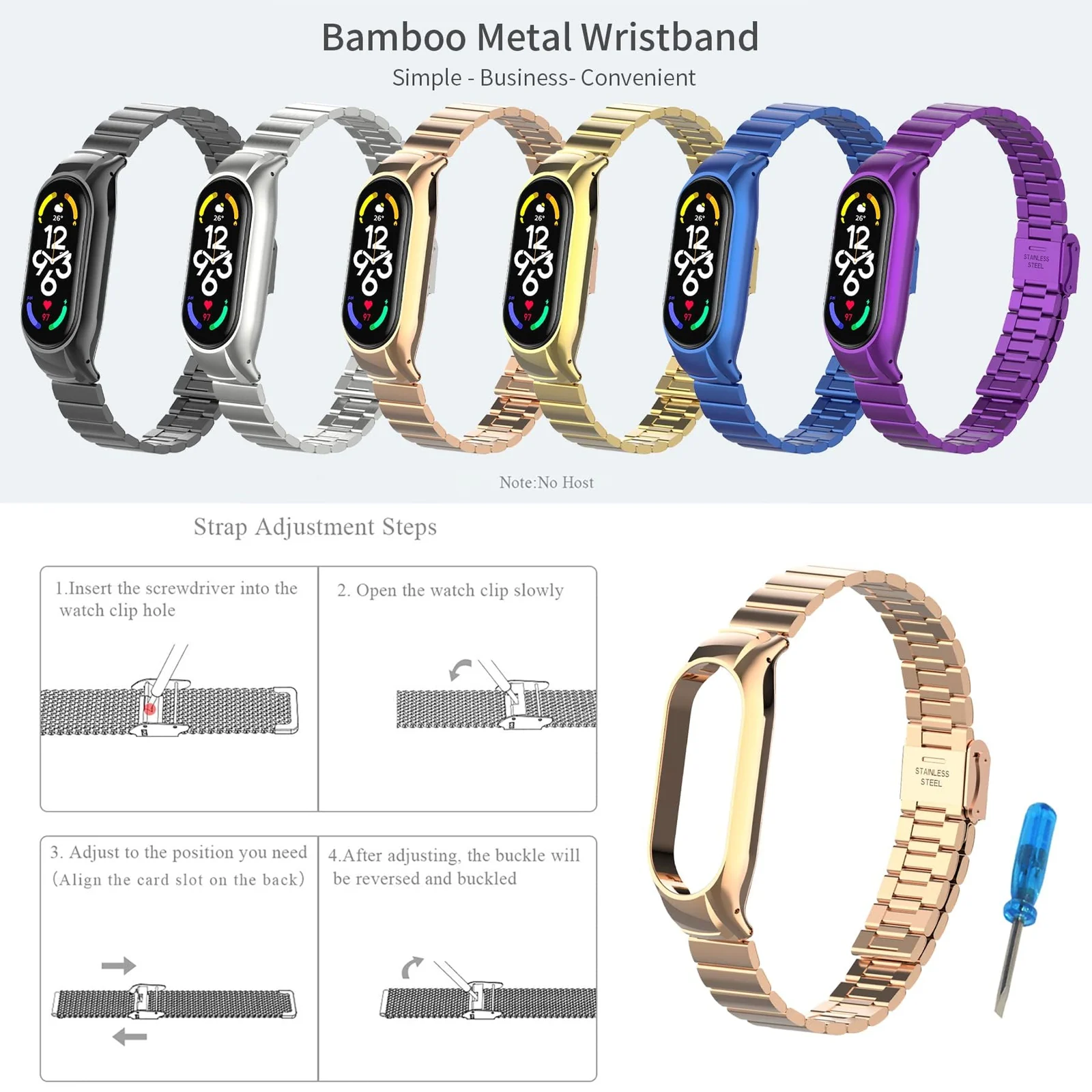 DL3 Mobilak Mi Band 6 Mi Band 5 Strap for Xiaomi Mi Band 5 6, Stainless Steel Watch Band Metal Replacement Bracelet Wristband for M5 M6 - Rose Gold