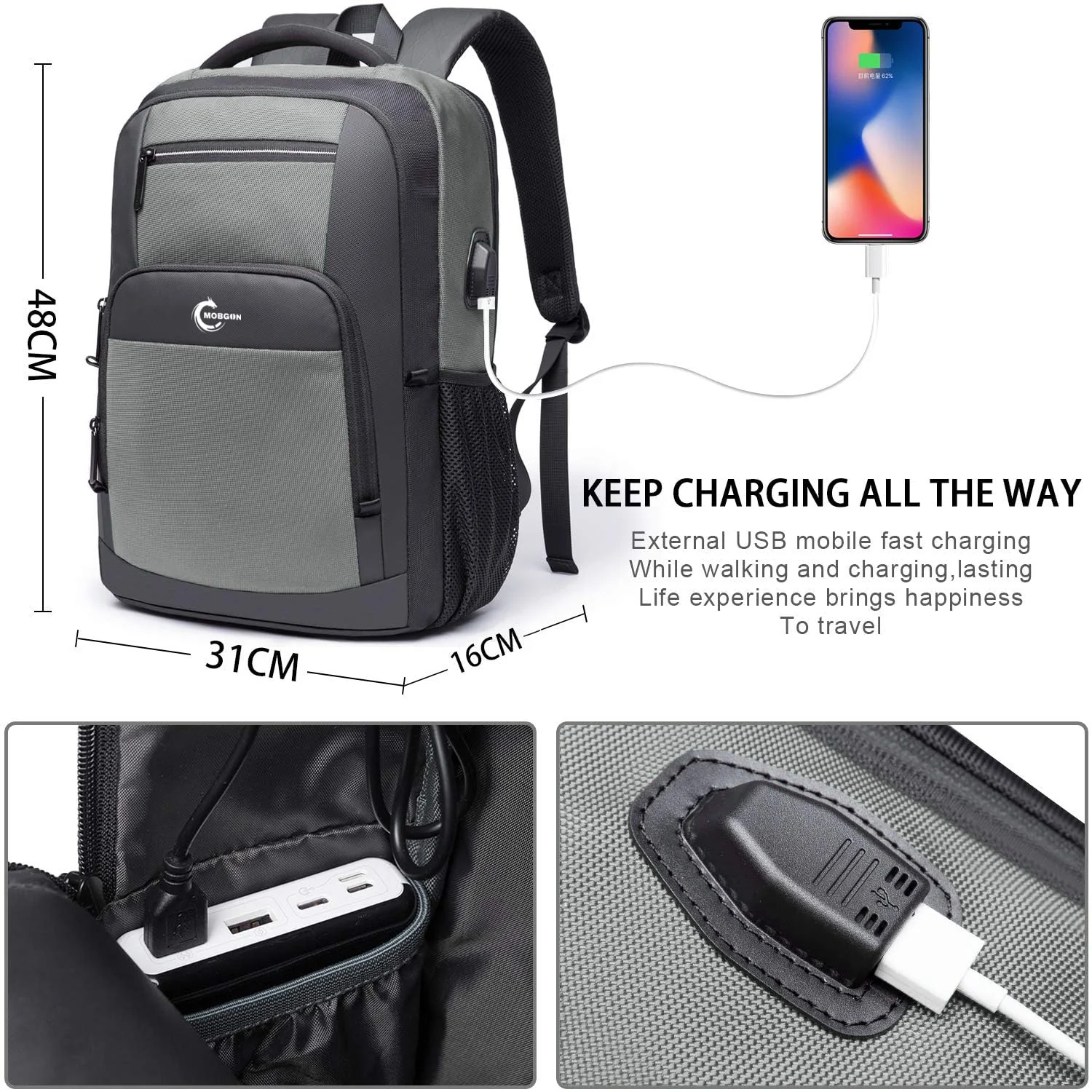 Mobigon Business Laptop Backpack, 15.6 Inch Travel Laptop Bag Rucksack with USB Charging Port, Water-Resistant Bag Daypack for Work College Computer Men Women Backpack For MacBooks - Olive