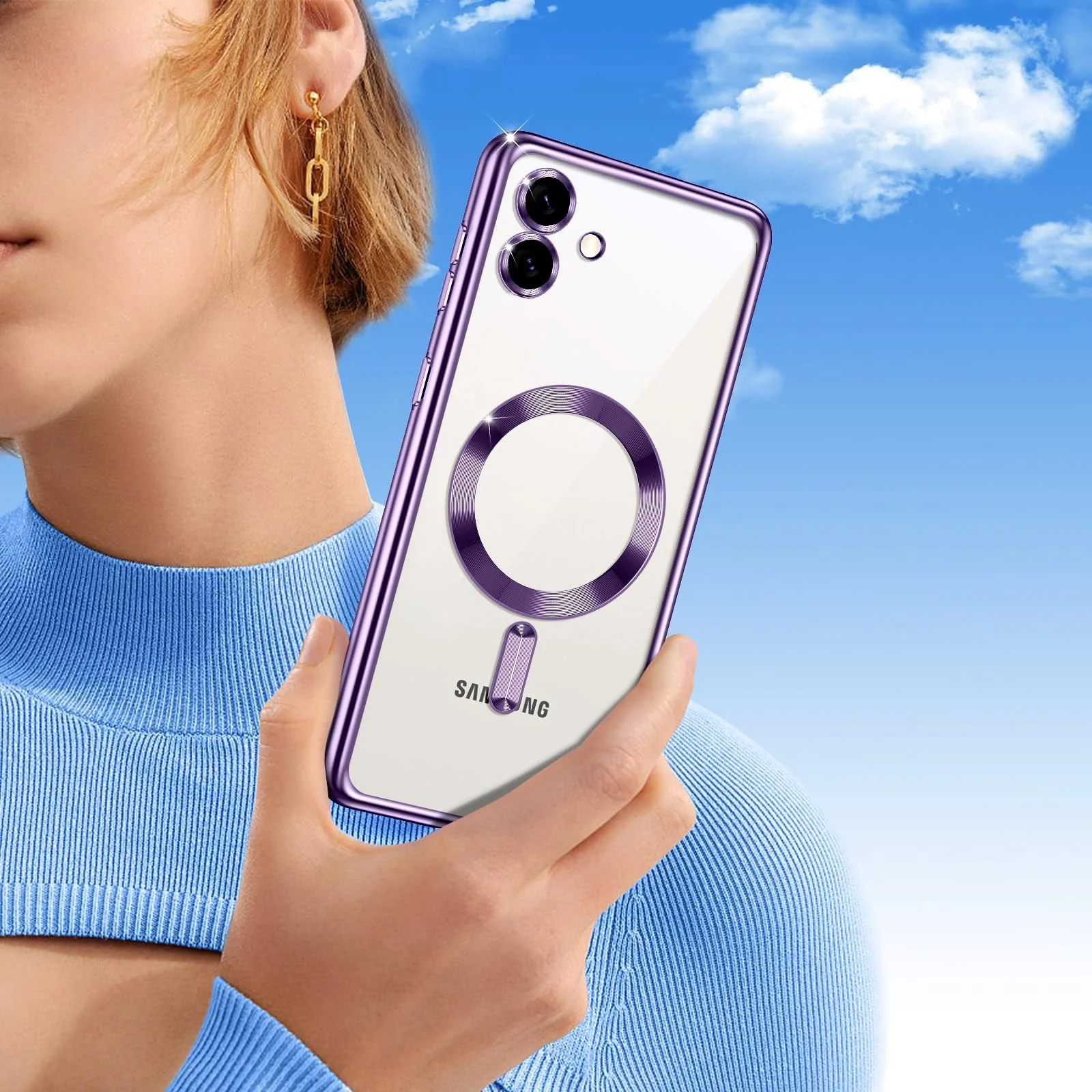 DL3 Mobilak Clear MagSafe-Compatible TPU Case and Camera Lens Protector for Samsung Galaxy A06 - Purple