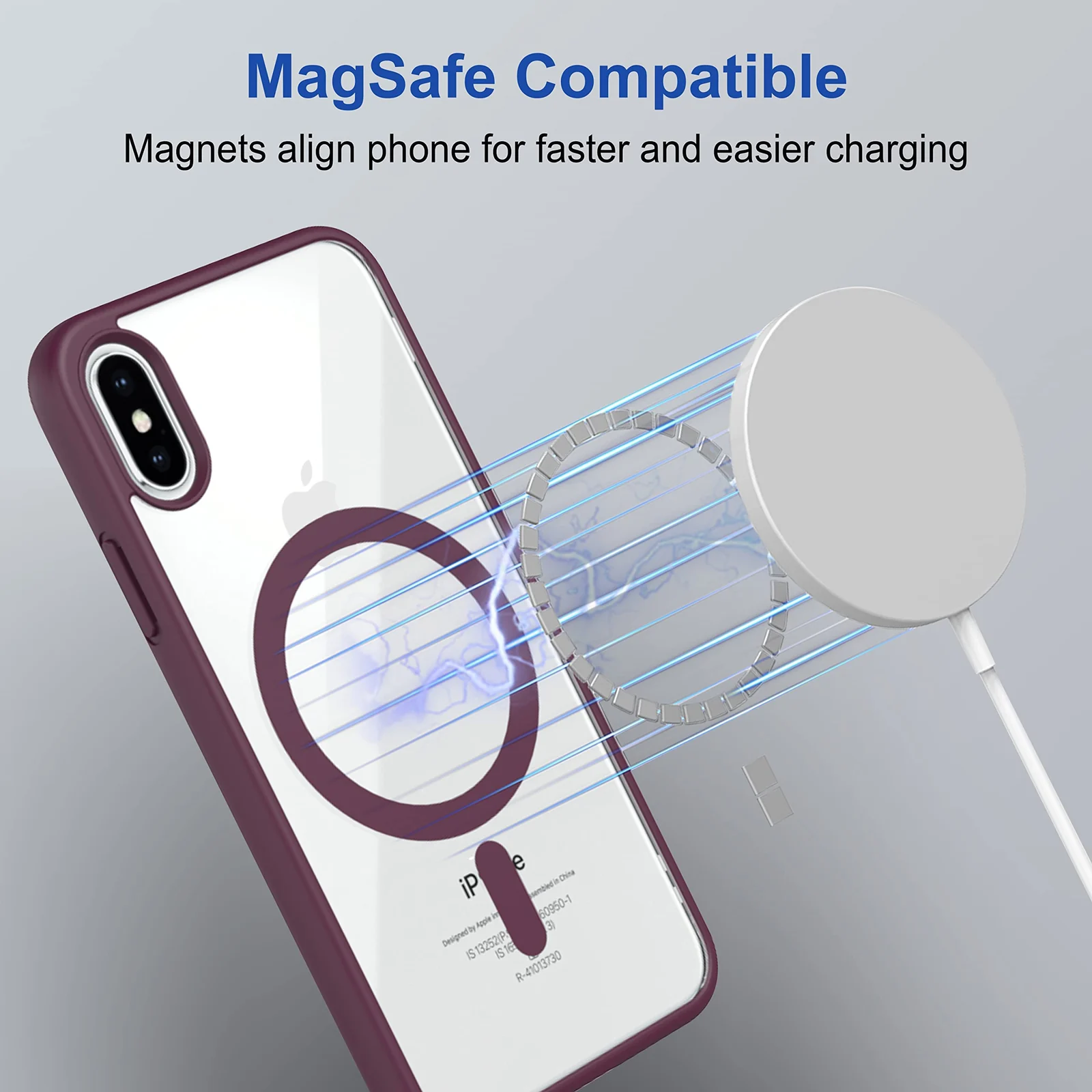 DL3 Mobilak MagSafe-Compatible Clear Magnetic Case for iPhone XS Max - Wine Red