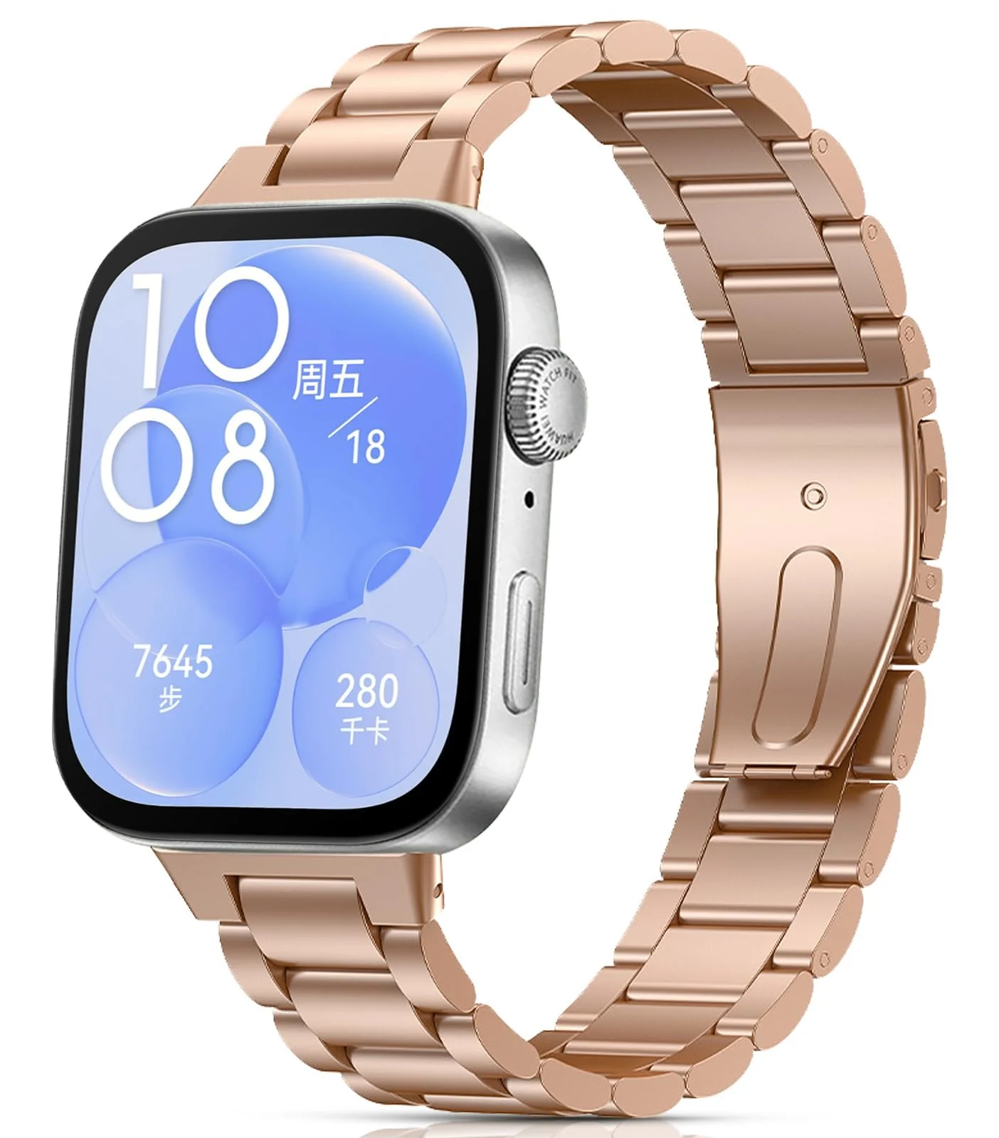 DL3 Mobilak Metal Straps Compatible with Huawei Watch Fit 3/Fit 4/Fit 4 Pro Strap, Stainless Steel Replacement Band with Folding Clasp, Adjustable Replacement Bracelet Wristband - Rose Gold