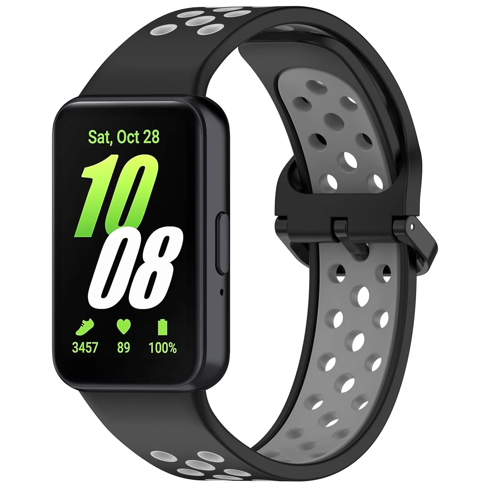 DL3 Mobilak Strap for Samsung Galaxy Fit 3 SM-R390, Women Men Armband, Two Colours Silicone Adjustable Replacement Soft Strap for Samsung Galaxy Fit 3 SM-R390 Fitness Tracker - Black Gray