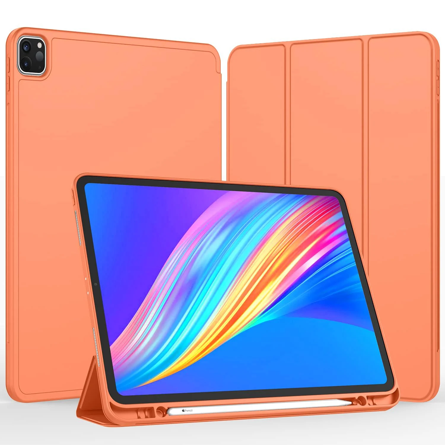 DL3 Mobilak New iPad Pro 12.9 Inch Case 2022/2021/2020(6th/5th/4th Gen) with Pencil Holder, Smart iPad Case [Support Touch ID and Auto Wake/Sleep] with Auto 2nd Gen Pencil Charging - Orange