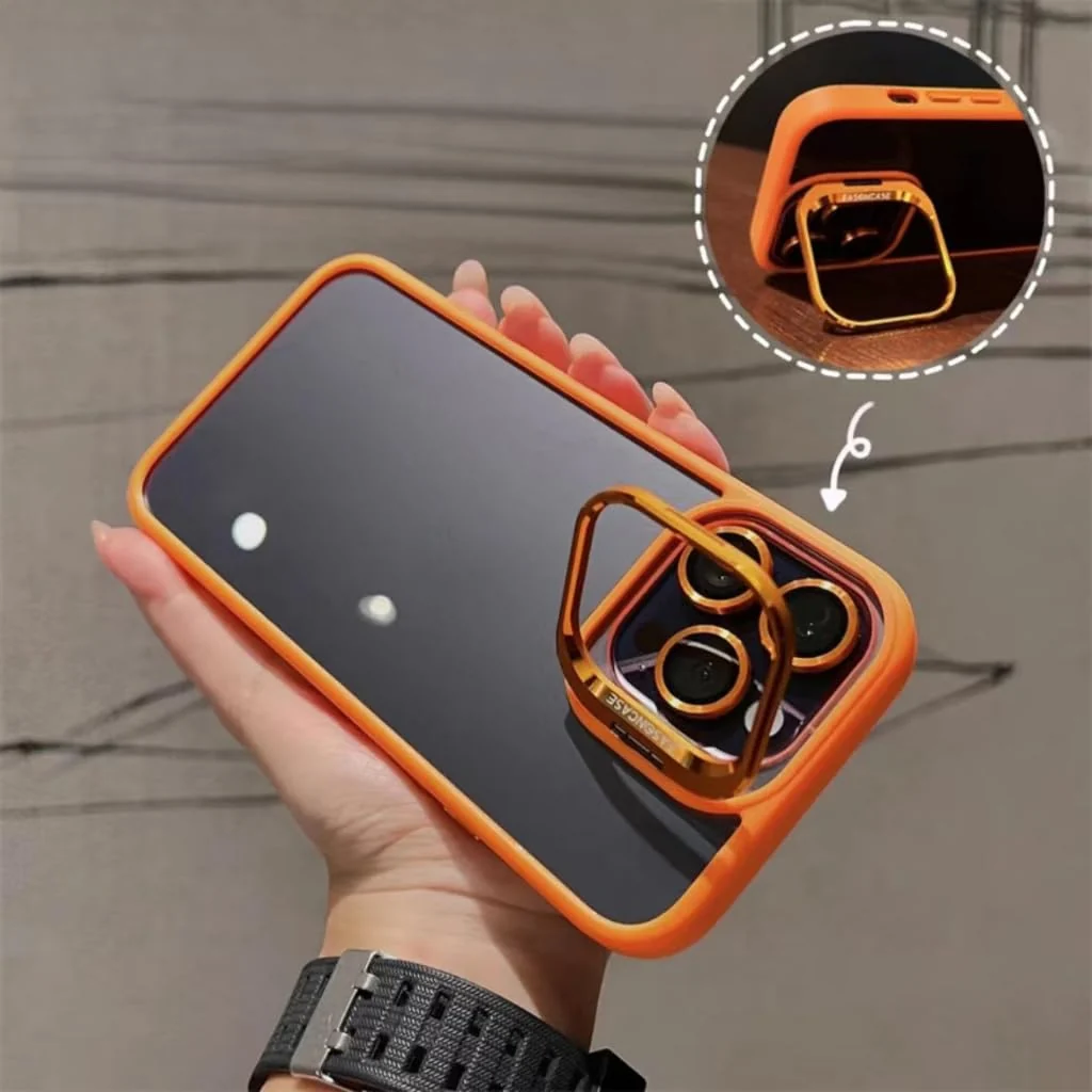 DL3 Mobilak Clear PC and TPU Case with Camera Ring Kickstand and Lens Protector for iPhone 15 Pro - Purple