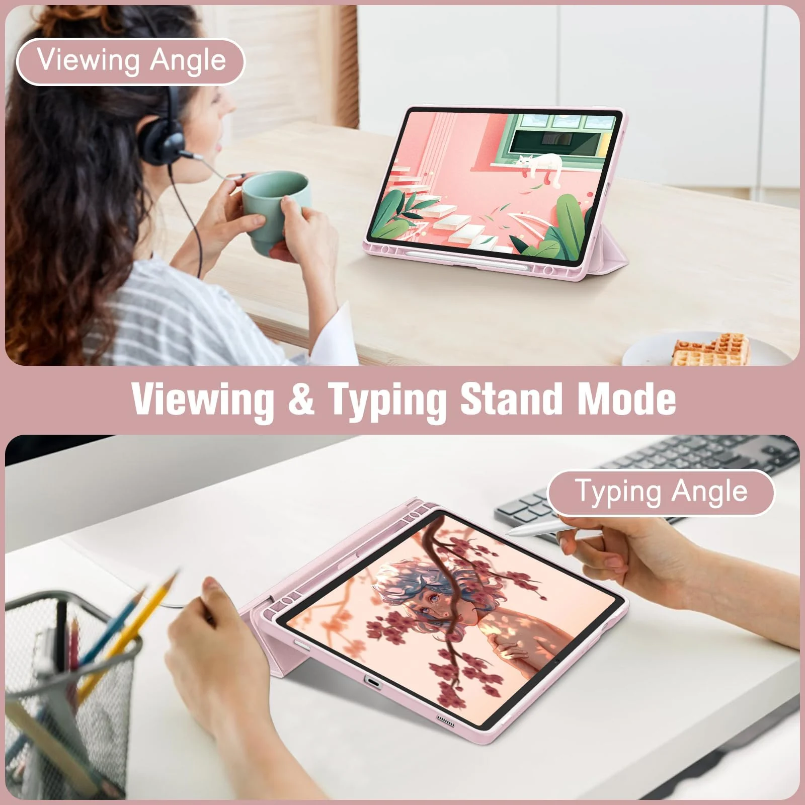 DL3 Mobilak Hybrid Slim Case for Samsung Galaxy Tab S9 FE 5G 10.9 Inch/Galaxy Tab S9 11 Inch 2023 with S Pen Holder, Shockproof Cover with Clear Transparent Back Shell, Auto Wake/Sleep - Pink
