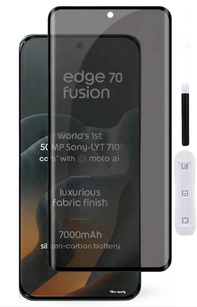 Mobigon Screen Protector for Motorola Moto Edge 70 Fusion UV Glass Fingerprint Reader Support 3D Curved Anti-Spy Tempered Glass Screen Protector - Privacy