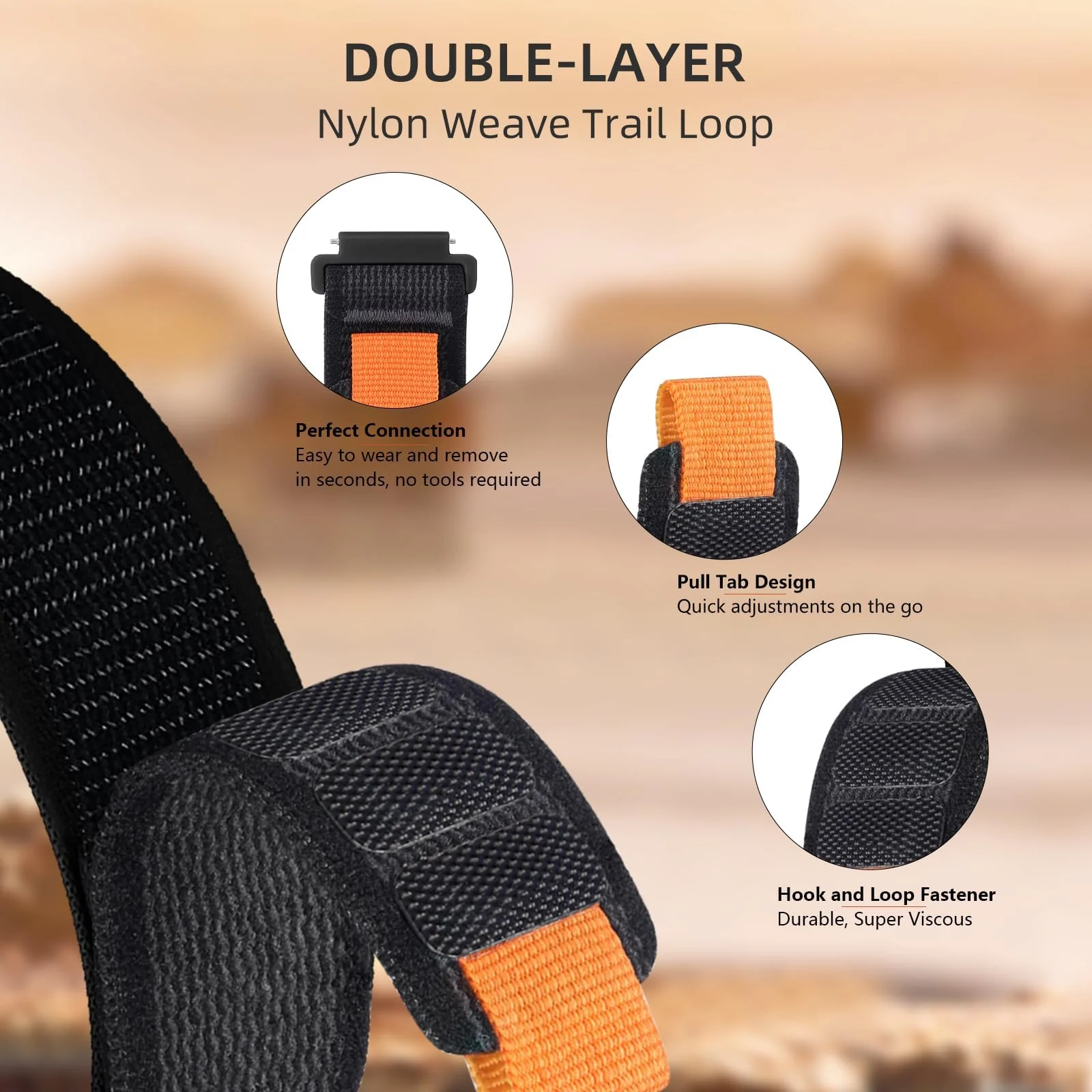 DL3 MOBILAK Alpine Loop Bands Sport Nylon 20MM Compatible with Samsung Gear Sport/Watch 6/5/4/Watch 6 Classic 43mm 47mm/5 Pro 45mm/S2 classic/active 2 40mm 44mm/Amazfit GTS 2/2e/3/3 - Trail Black