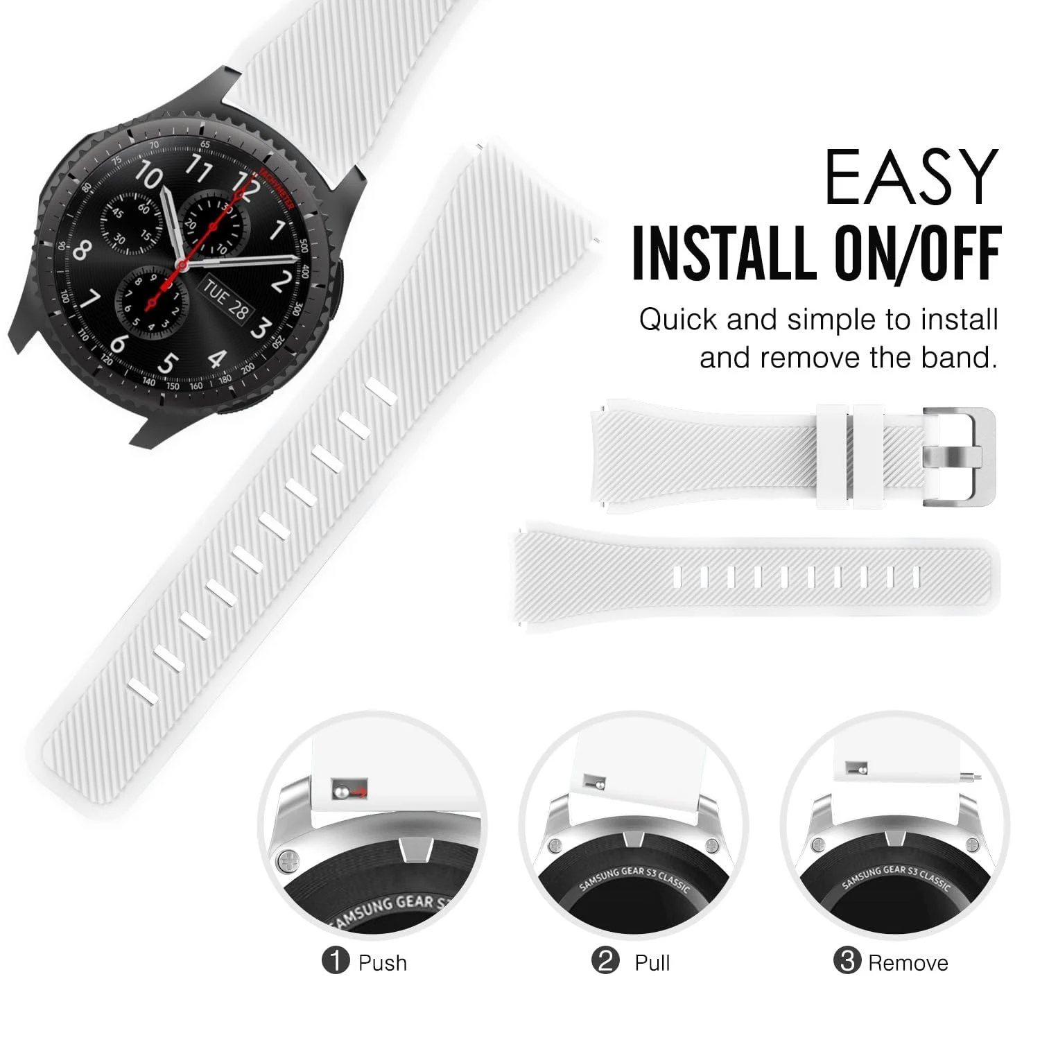 DL3 Mobilak Sport Silicone Band 20MM Strap For Samsung Gear Sport/Watch 6/5/4/5 Pro 45mm/S2 classic/active 2 40mm 44mm/Amazfit GTS/2/2e/GTS3/3 Pro/2 Mini/3 Mini/Bip 3/Bip 3 Pro - White