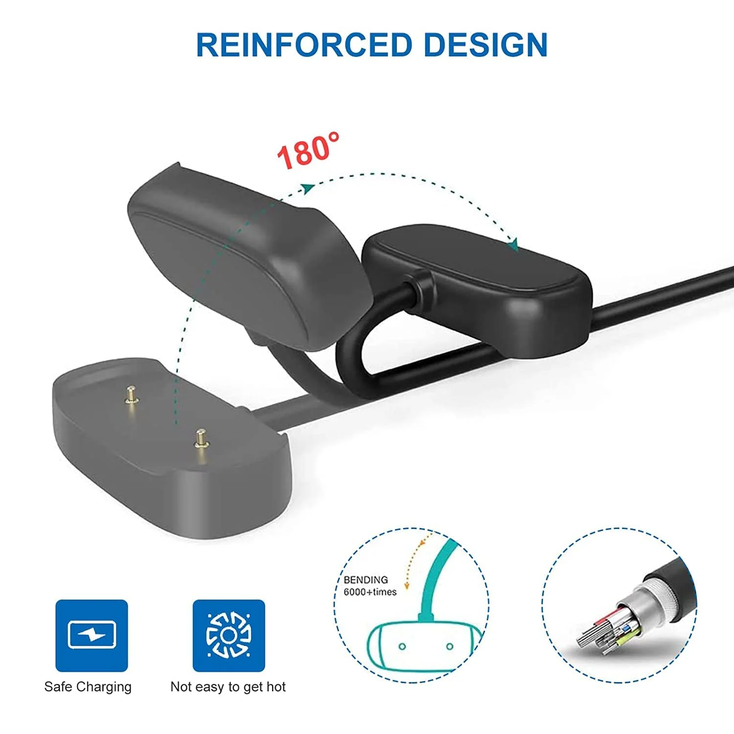 DL3 Mobilak Magnetic Charger Compatible with Amazfit GTS 3/GTS 4, GTR 3/GTR 3 Pro, GTR 4/GTR 4 Pro, T-Rex 2 1M USB Charging Cable Stand Dock Stable and Safty Charger Smartwatch Accessories - Black