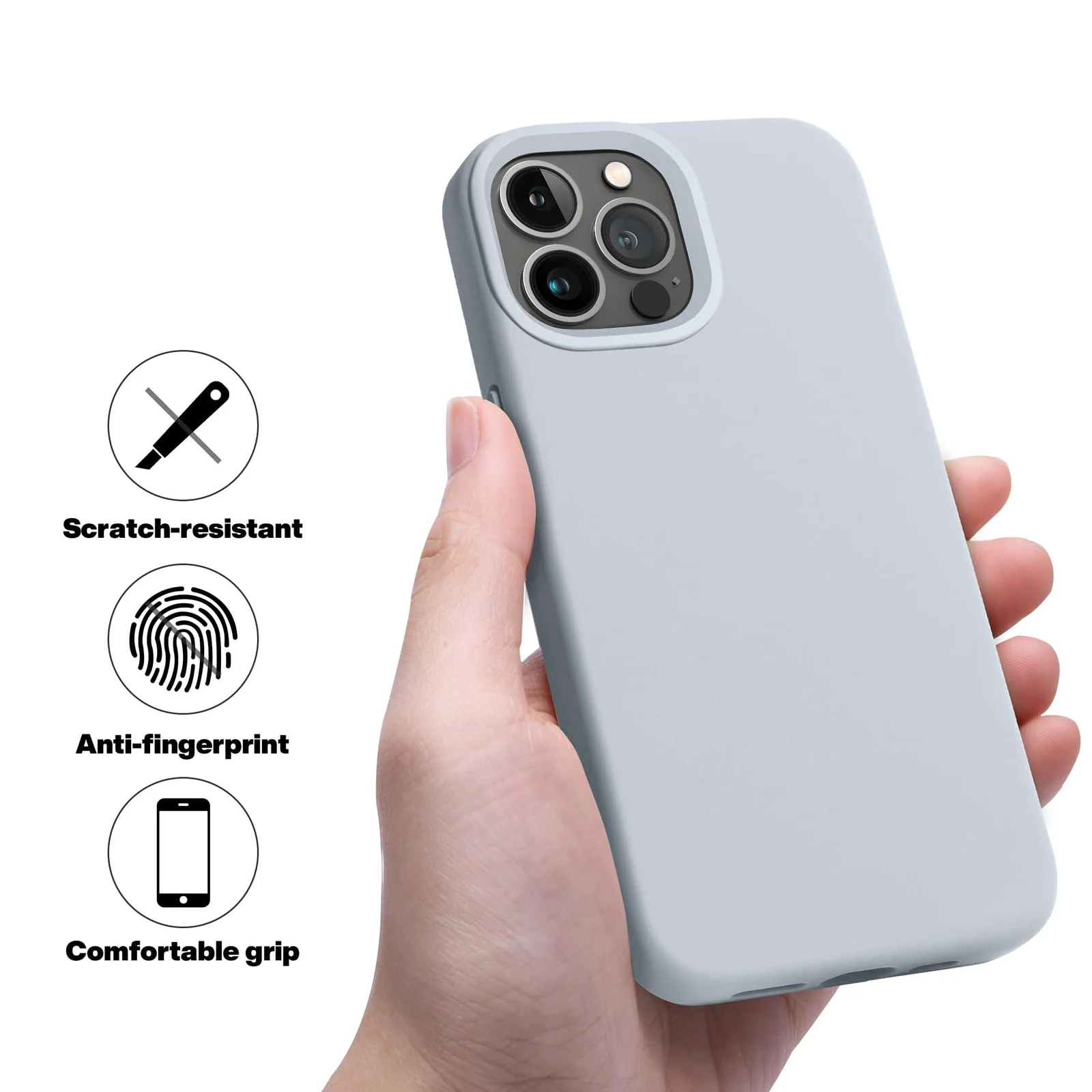 DL3 Mobilak Liquid Silicone Case for iPhone 15 Pro Max, Supports wireless charging, Shock-absorbing protection, Scratch-resistant surface - Gray