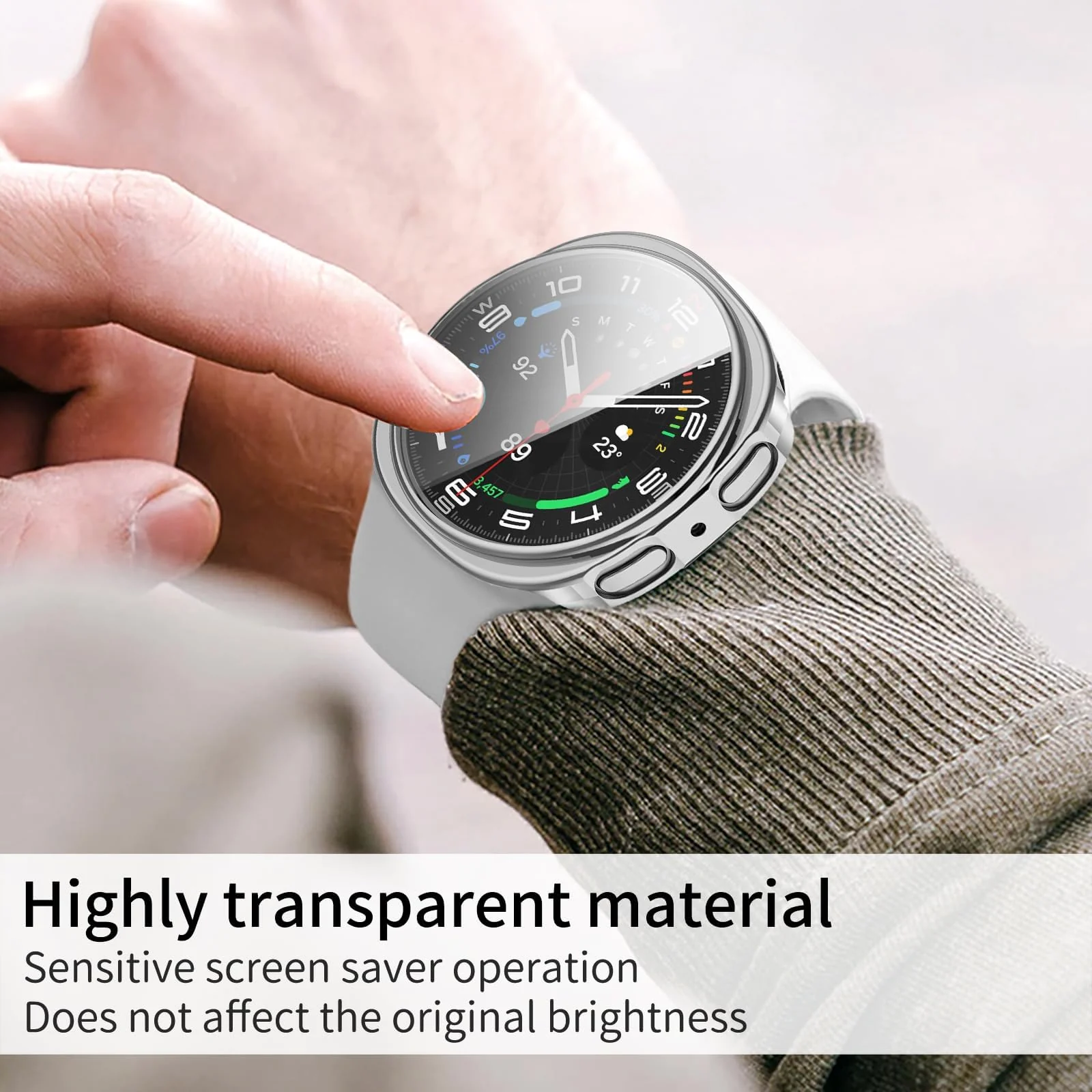 DL3 Mobilak Case Compatible with Samsung Galaxy Watch 8 44mm Case All-Around with Built-in Screen Protector Watch Soft TPU Shockproof Cover Slim Guard Thin Bumper Shell Protector - Silver