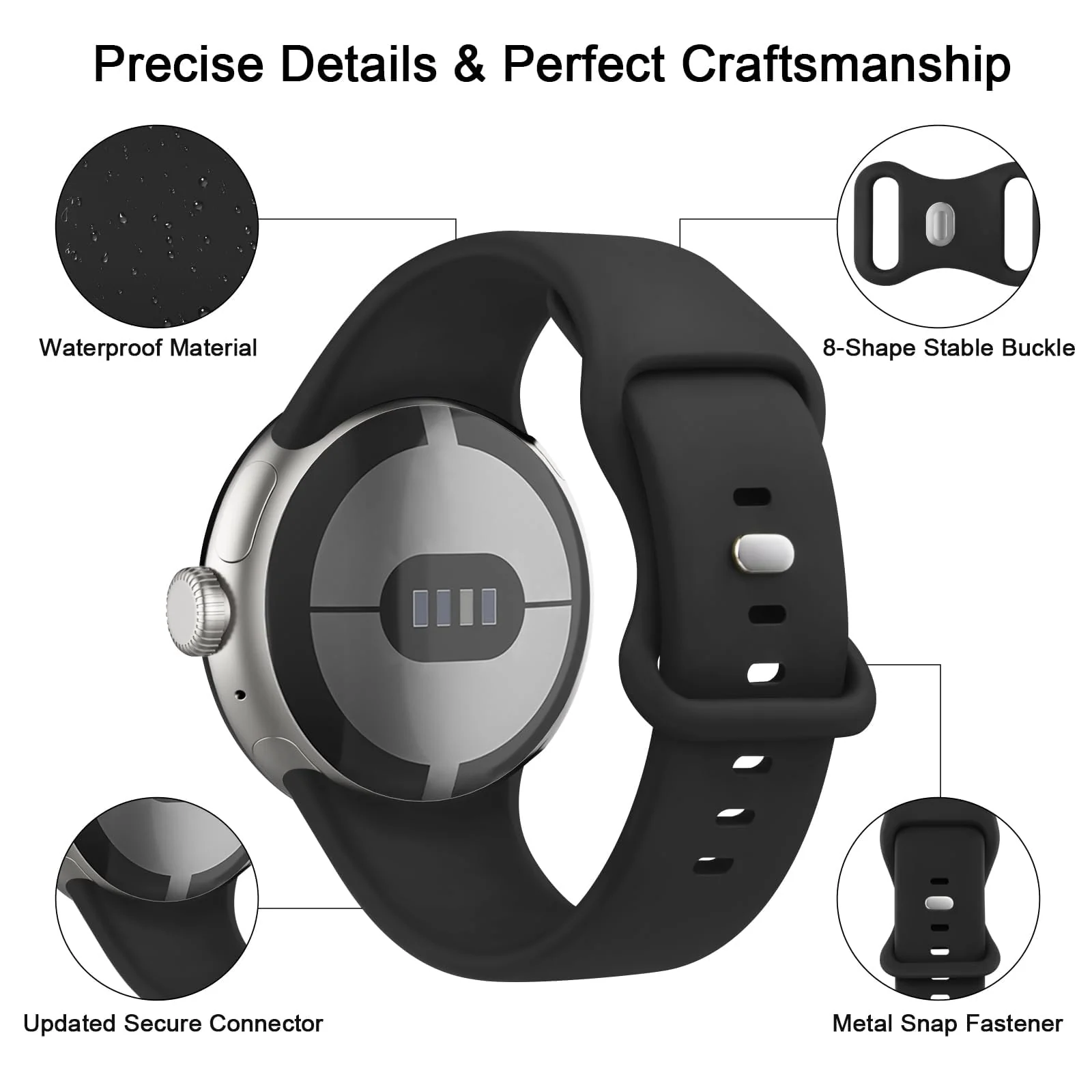 DL3 Mobilak Band Compatible with Google Pixel Watch 1/2/3/4 (41mm), Soft Silicone Sport Replacement Straps Bracelet for Google Pixel Watch 41mm - Black
