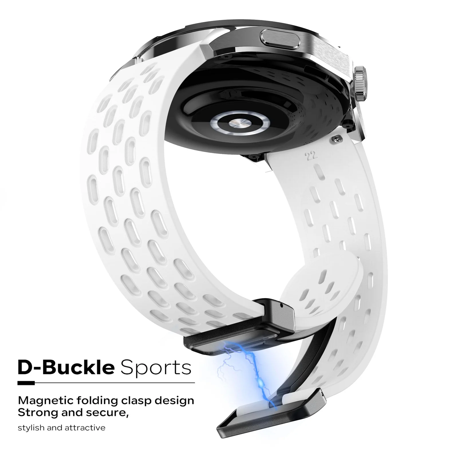 DL3 Mobilak 18mm Silicone Strap For Huawei Watch GT 6 41mm/GT 5 Pro 42 mm/GT 5 41mm/GT4 41 mm/Watch 5 42mm Magnetic Metal Buckle Sport Silicone Breathable Strap, Band Soft Replacment Wristband - White
