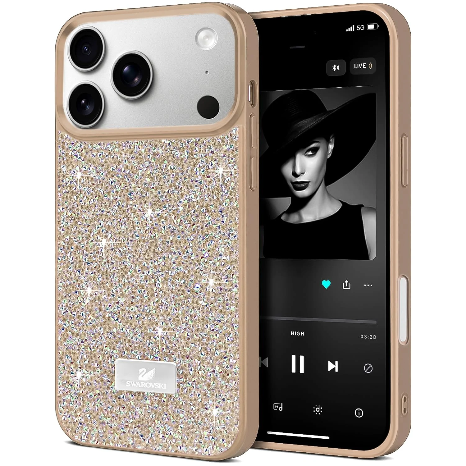 DL3 Mobilak Case for iPhone 17 Pro Glitter, Sparkle Diamond Crystal Bling Case with Bling, Ultra Thin Lightweight Full Body Shockproof Anti-Scratch Protective Cover - Gold&Silver2