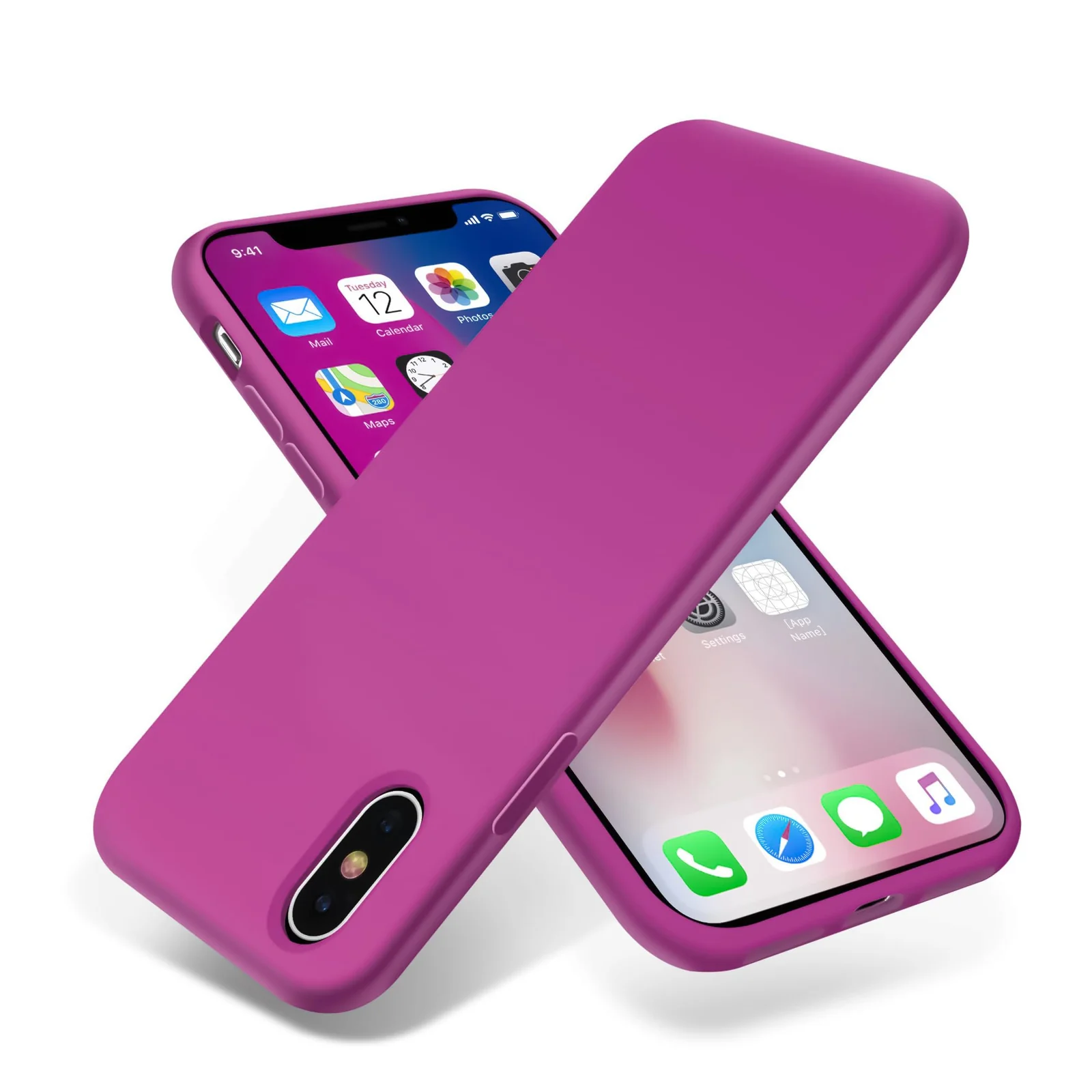DL3 Mobilak Liquid Silicone Case for iPhone X / iPhone XS, Shock-absorbing protection, Scratch-resistant surface, Soft microfiber lining - Fuchsia
