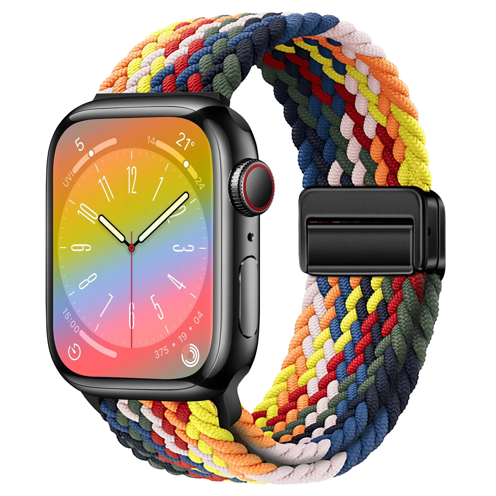 DL3 Mobilak Sport Solo Loop Compatible with Apple Watch Band 42mm 44mm 45mm 46mm 49mm for Women Men, Magnetic Strap Stretchy Braided Wristband for iWatch Series 11 10 9 8 7 6 5 4 3 Ultra 3 2 1 SE SE2 - Official Colorful