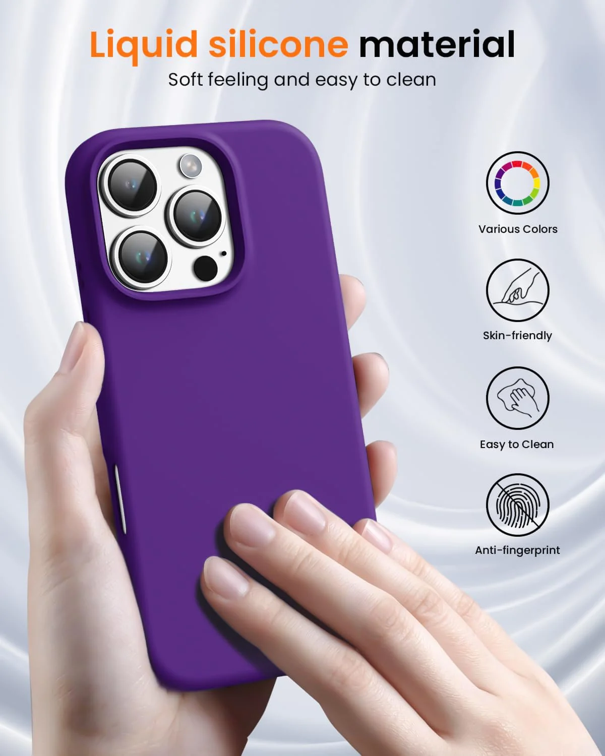 DL3 Mobilak Liquid Silicone Protective Case with Soft Microfiber Lining for iPhone 16 Pro Max - Purple