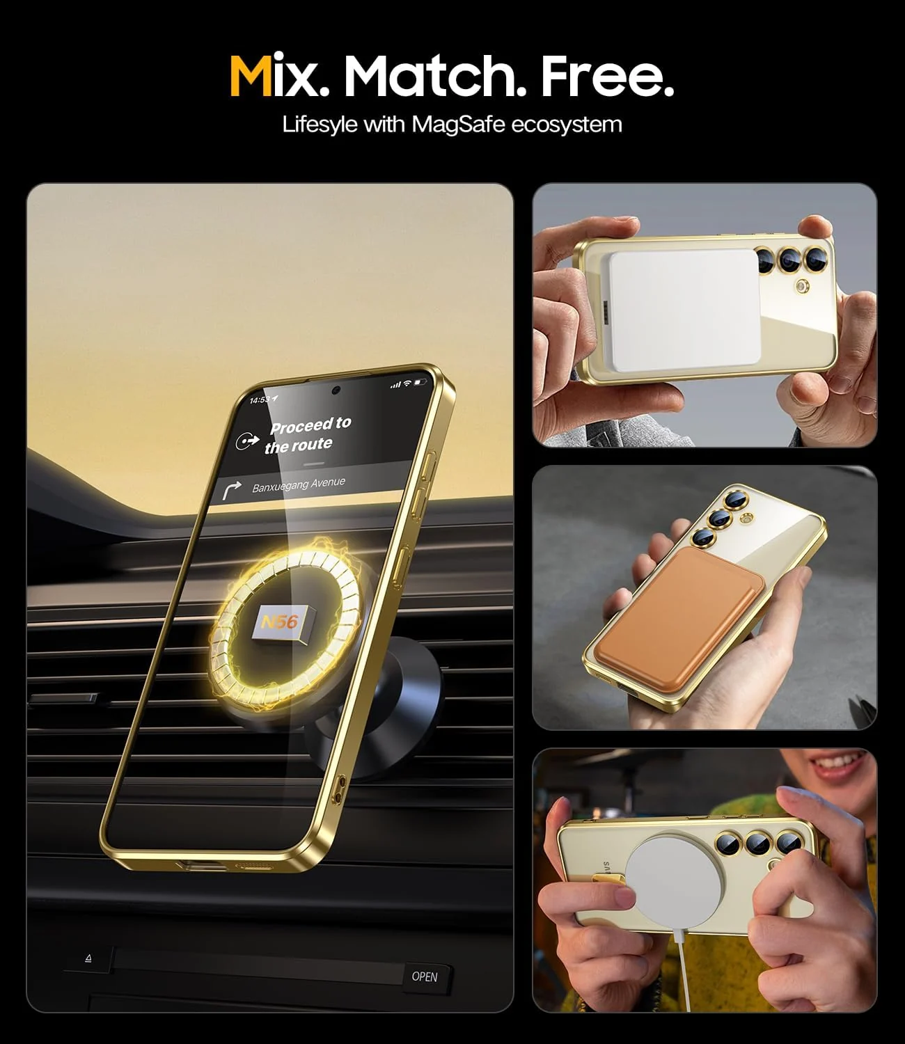 DL3 Mobilak Clear MagSafe-Compatible TPU Case and Camera Lens Protector for Samsung Galaxy A14 - Gold