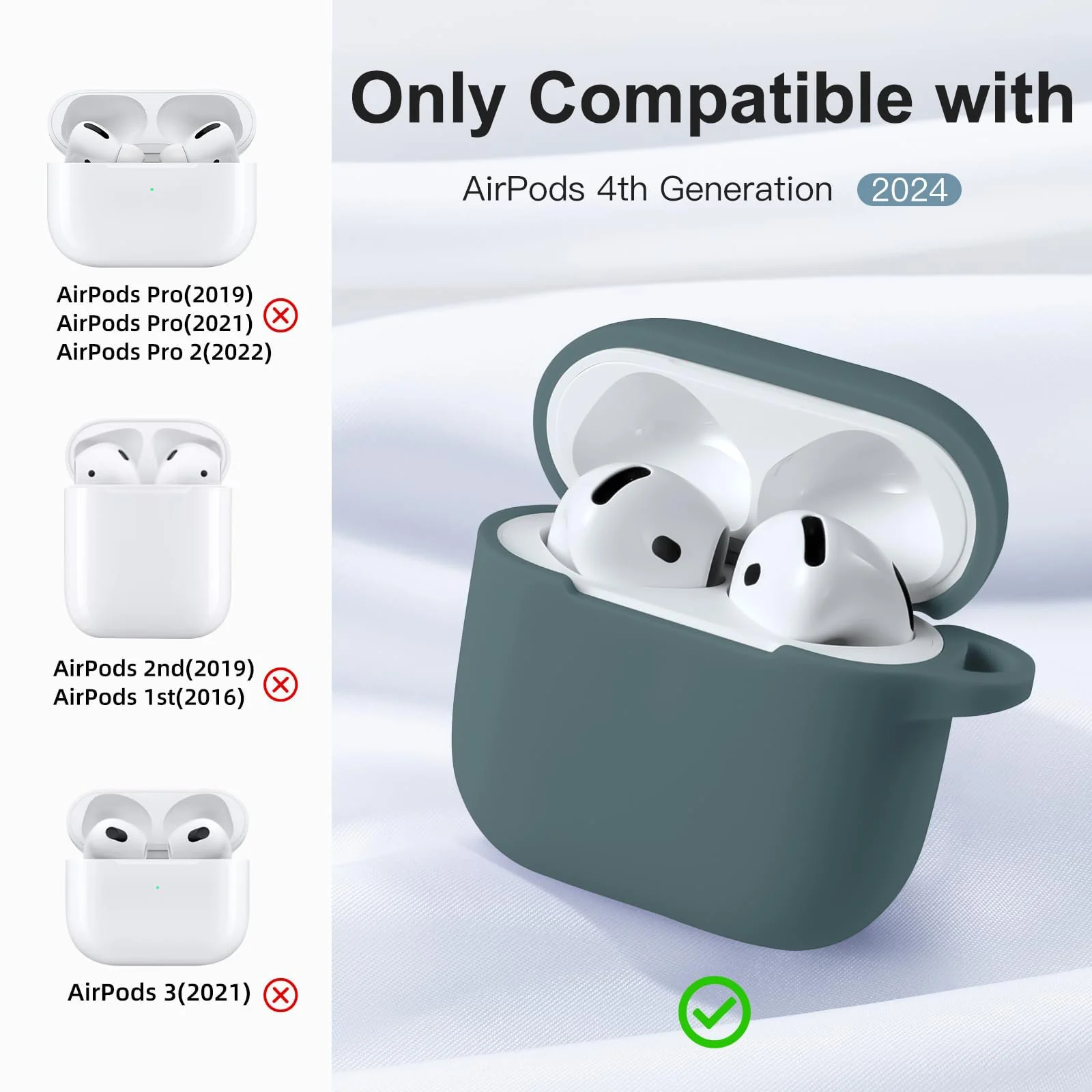 DL3 Mobilak Compatible with AirPods 4 Case (2024), Soft Silicone Full Protective Case Cover with Keychain, For Apple AirPods 4th Generation for Women Men - Pine Green