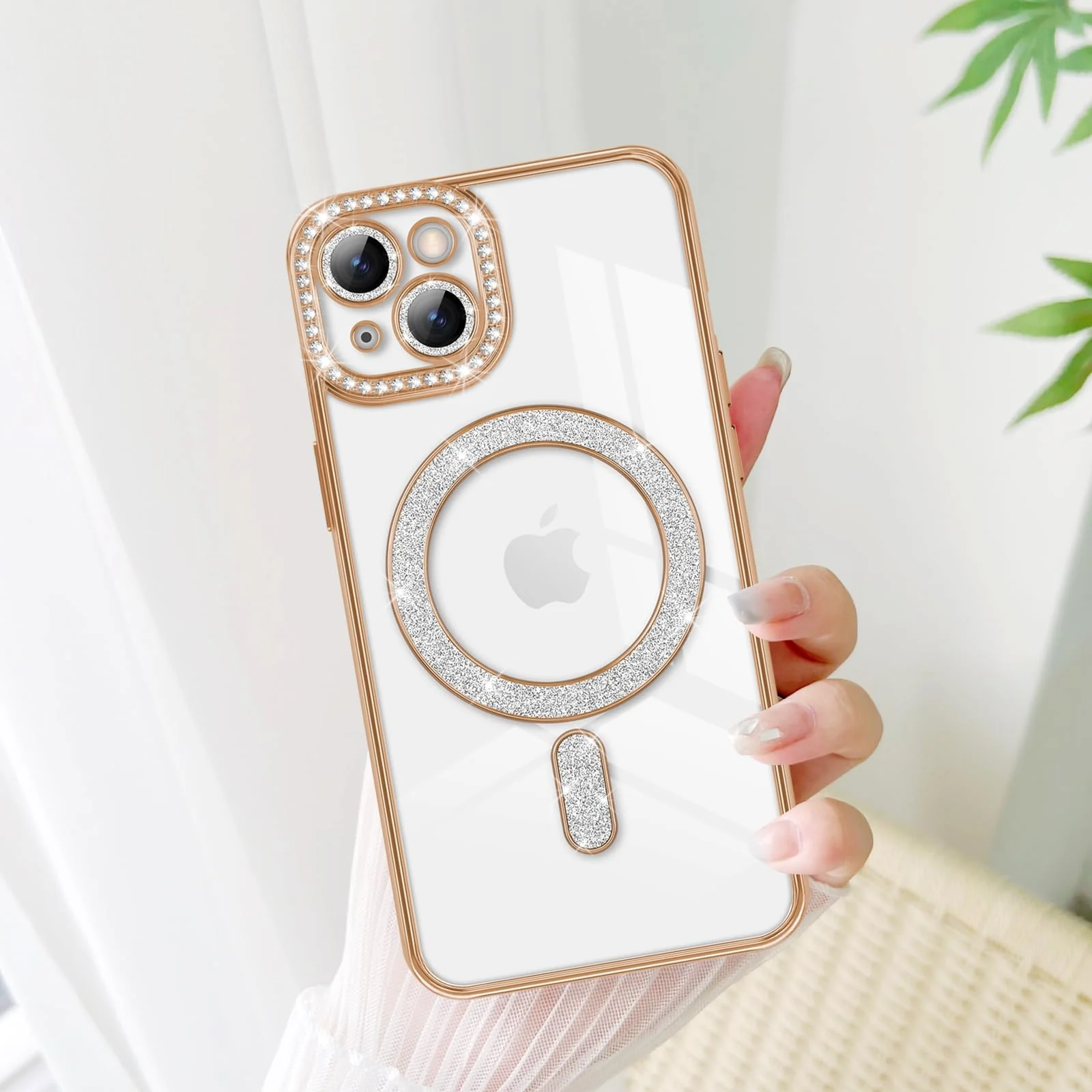 DL3 Mobilak MagSafe-Compatible Magnetic Case for iPhone 15 with Camera Protection and Magnetic Car-Mount Support - Gold