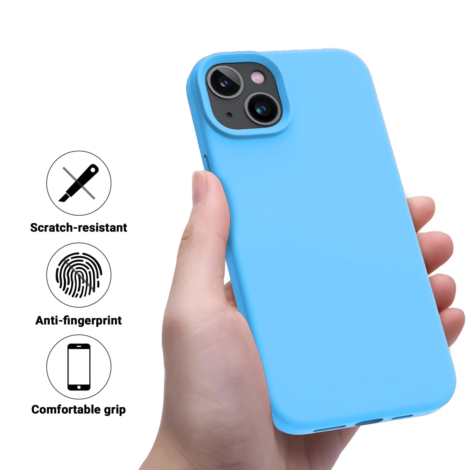 DL3 Mobilak Liquid Silicone Case for iPhone 13 / iPhone 14 (6.1 Inch), Shock-absorbing protection, Scratch-resistant surface, Soft microfiber lining - Sky Blue