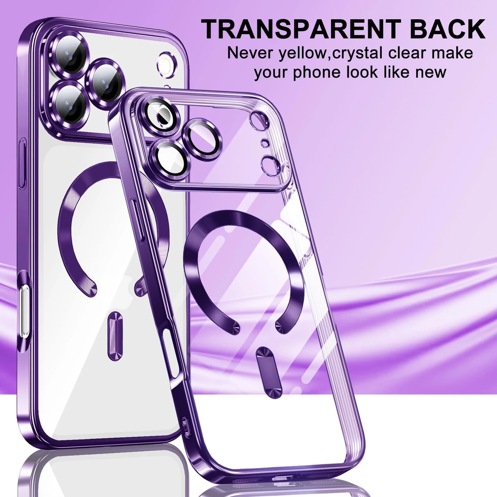 DL3 Mobilak Clear MagSafe-Compatible Magnetic Case for iPhone 17 Pro Max with Camera Protection and Magnetic Car-Mount Support - Purple