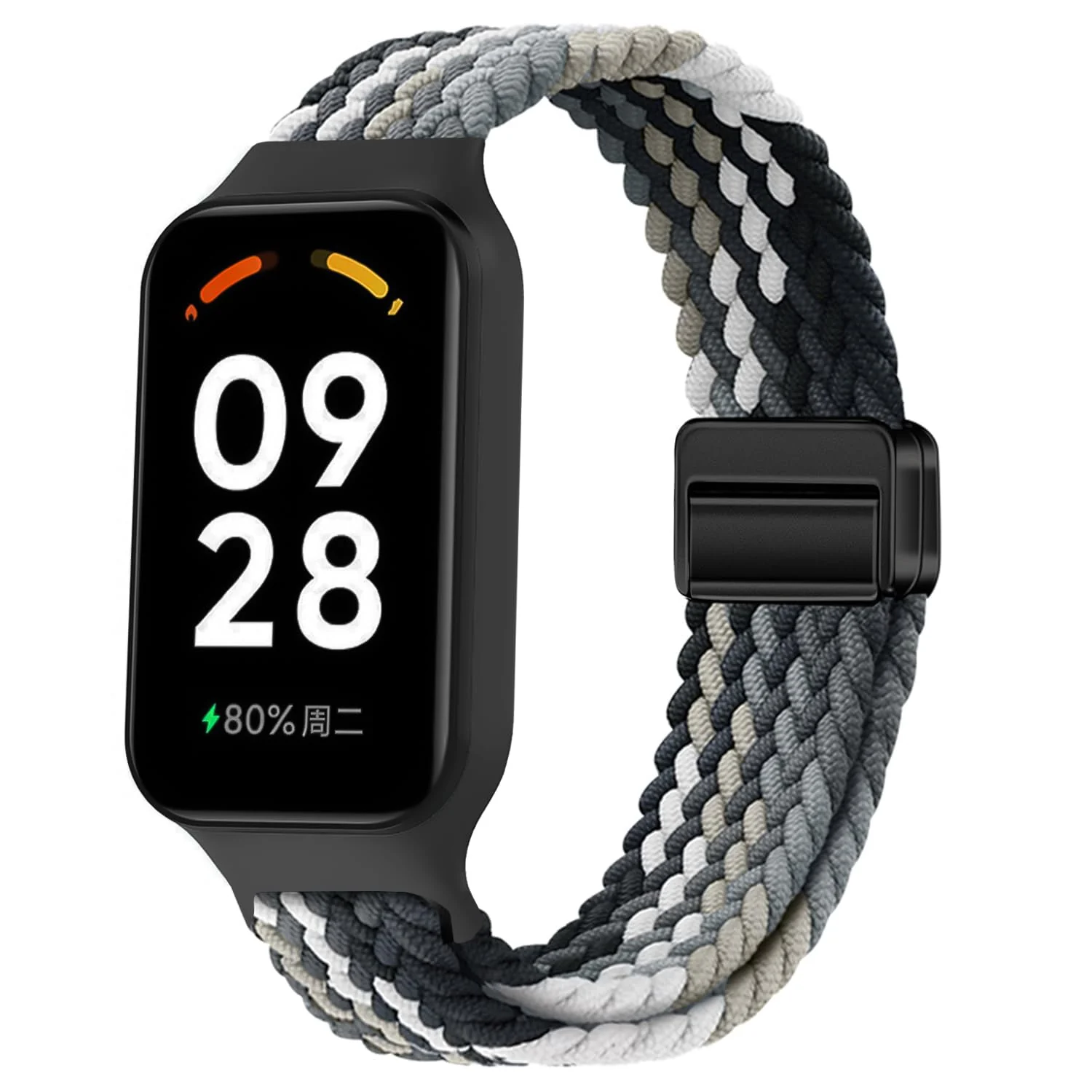 DL3 Mobilak Nylon Braided Band Compatible with Redmi Smart Band 2 / Xiaomi Smart Band 8 Active, Magnetic Elastic Strap Soft Breathable Adjustable Wristband for Men Women - Colorful Black