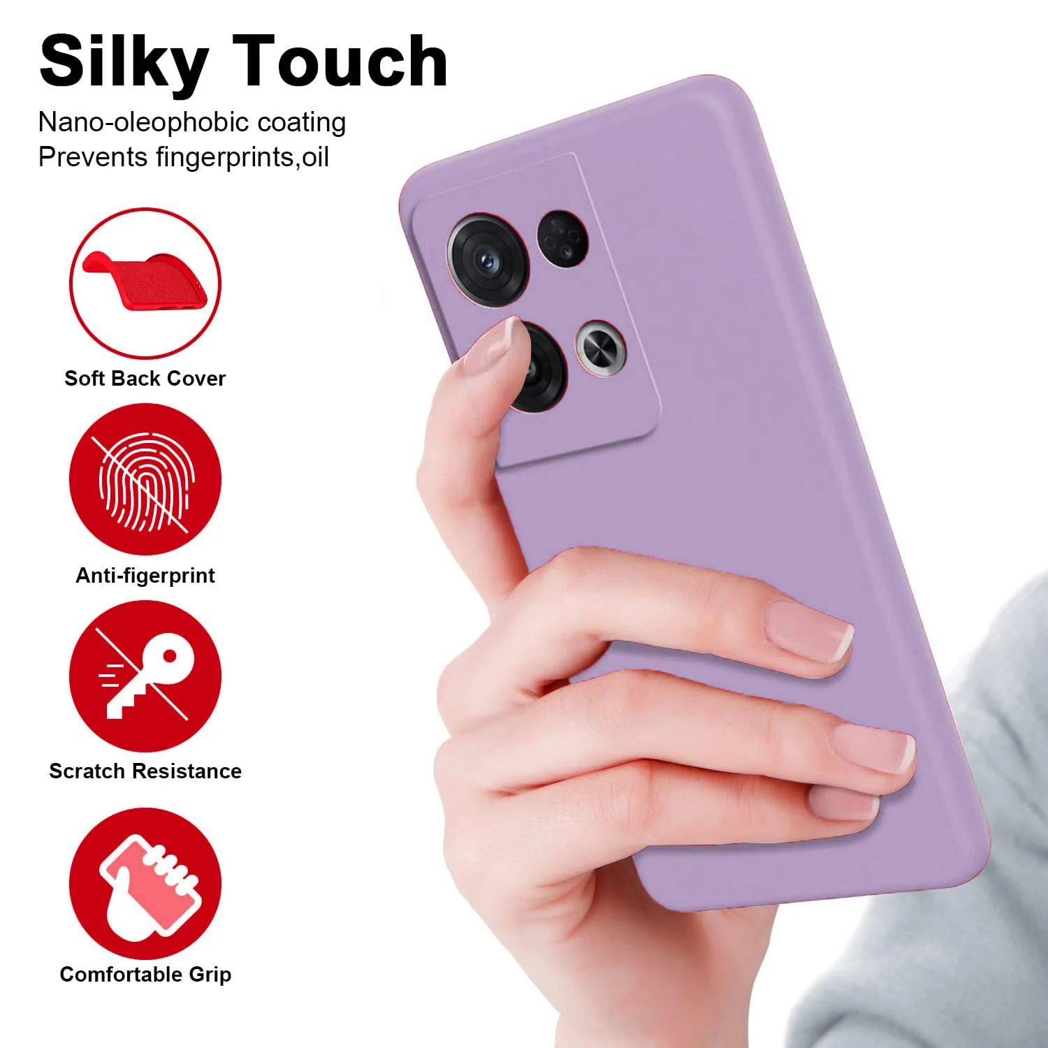 DL3 Mobilak OPPO Reno 8 5G Case, Soft Flexible Liquid Silicone Gel Rubber Bumper Cover, Full Body Shockproof Protective Phone Case - Lavender