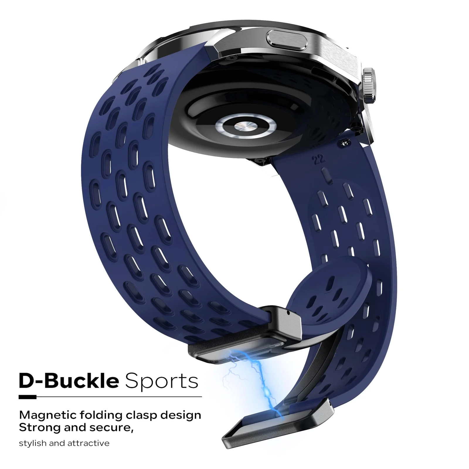 DL3 Mobilak 18mm Silicone Strap For Huawei Watch GT 6 41mm/GT 5 Pro 42 mm/GT 5 41mm/GT4 41 mm/Watch 5 42mm Magnetic Metal Buckle Sport Silicone Breathable Strap, Band Soft Replacment Wristband - Midnight Blue