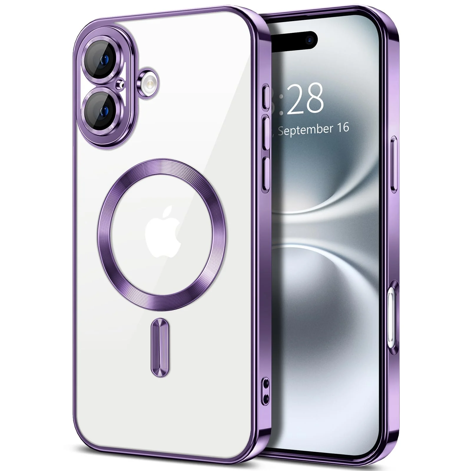 DL3 Mobilak Clear MagSafe-Compatible Magnetic Case for iPhone 16 6.1 with Camera Protection and Shockproof Design - Purple